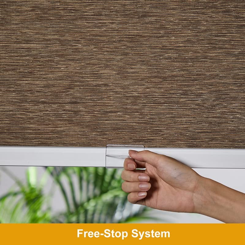 Free-Stop Cordless Blinds for Windows 30″W x 72″H Brown (Light Filtering)