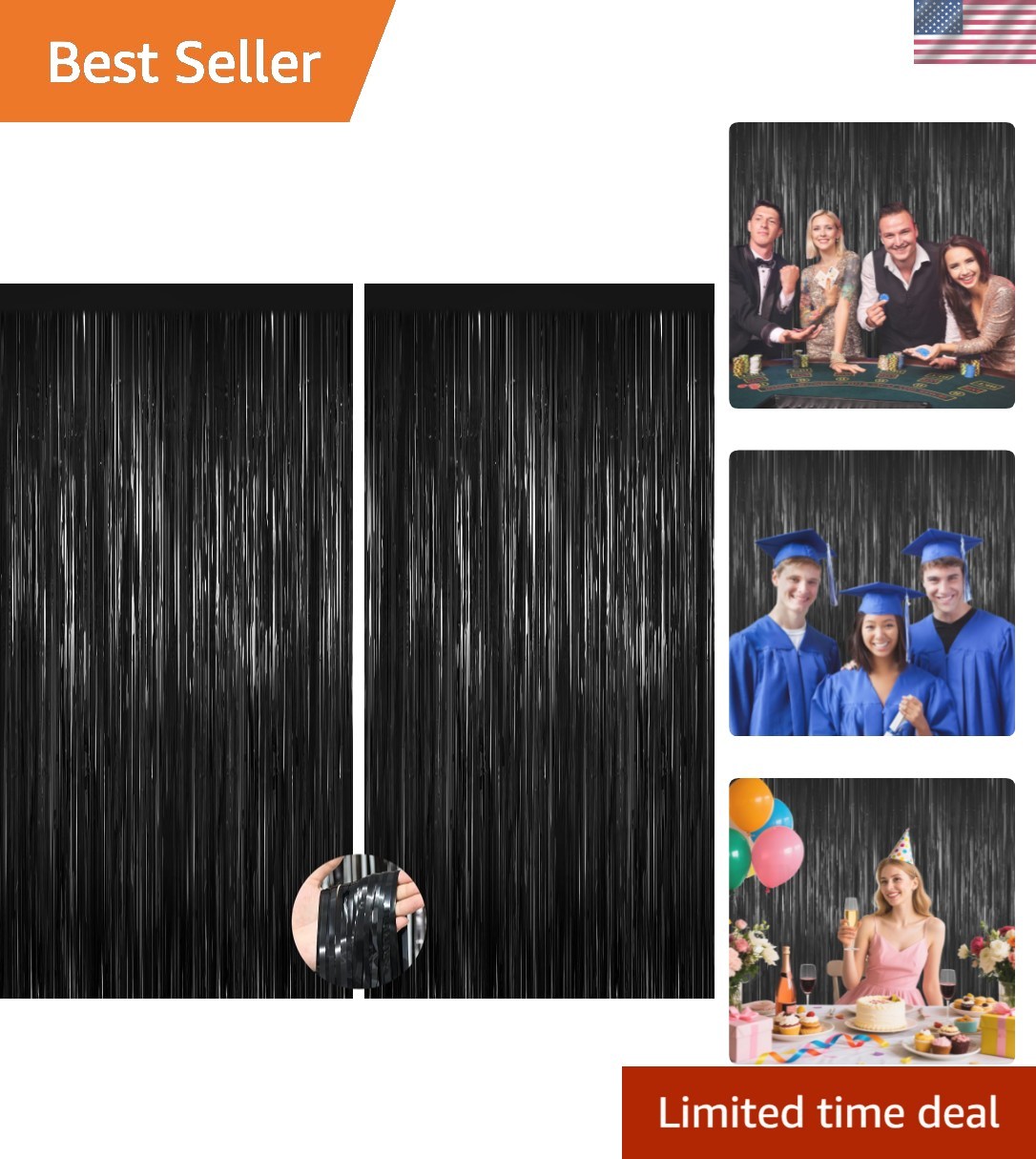 Black Foil Curtain Backdrop,2Pack Black Metallic Tinsel Foil Fringe Curtains …