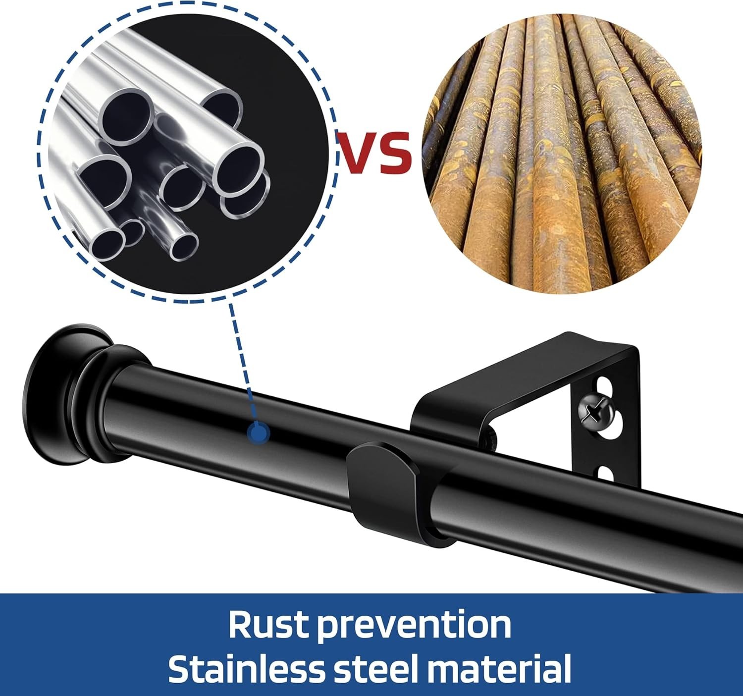 Small End Design Adjustable Curtain Rods 30-116″ – Heavy Duty Black Steel Set