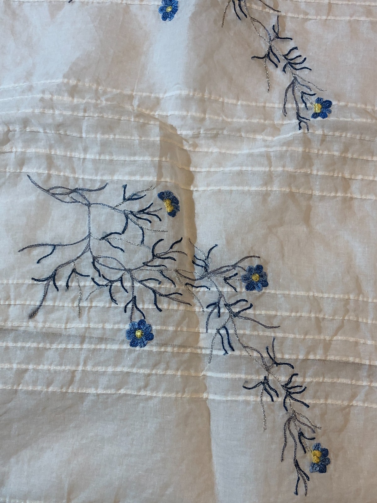 White Blue Floral Embroidered Sheer Curtains for Bedroom & Living Room Lot of 4