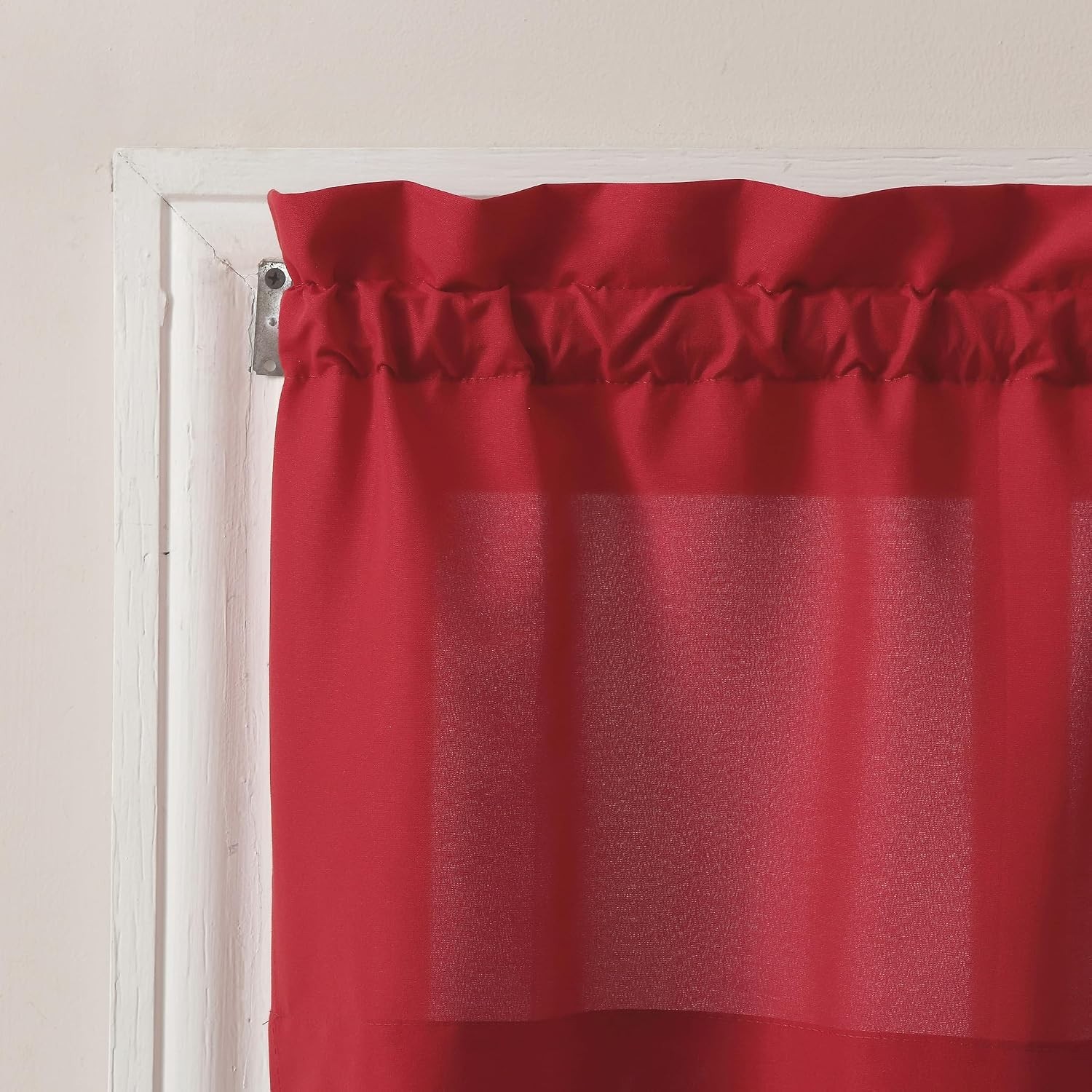 Elegant Red Microfiber Semi-Sheer Rod Pocket Kitchen Curtain Set – 54″ x 24″