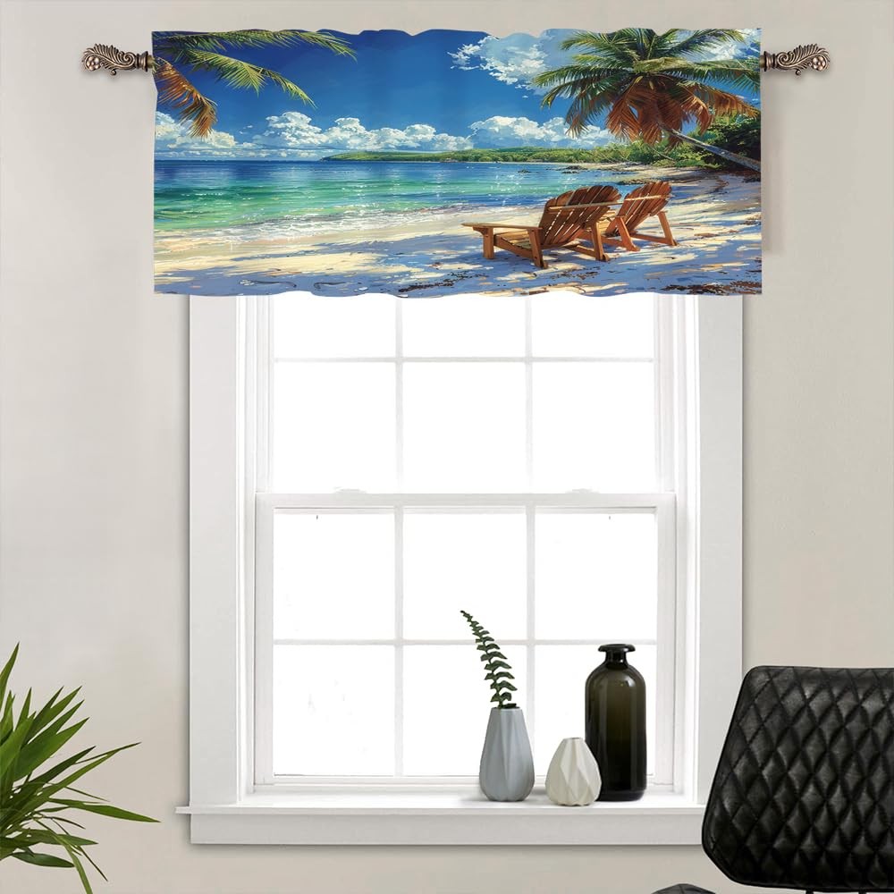 1 Panel Fantasy Sea Beach Chair Valance for Windows, Rod Pocket Nature Ocean …