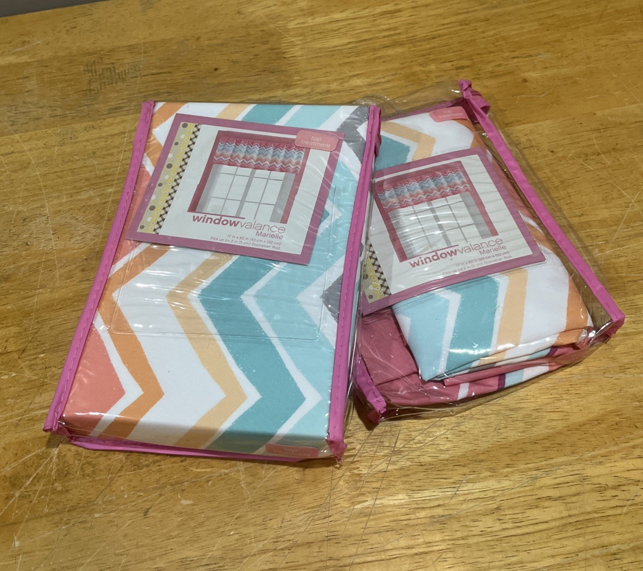 Pink Zigzag Teen Kids Liberty 2 Window Valances Mariel 17×60″ Multi Colors New