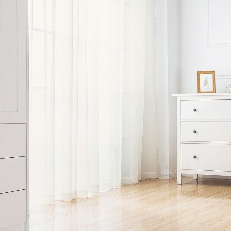 Durable Sheer Window Curtain Panels Light Filtering Soft Drapes Set of 2 New