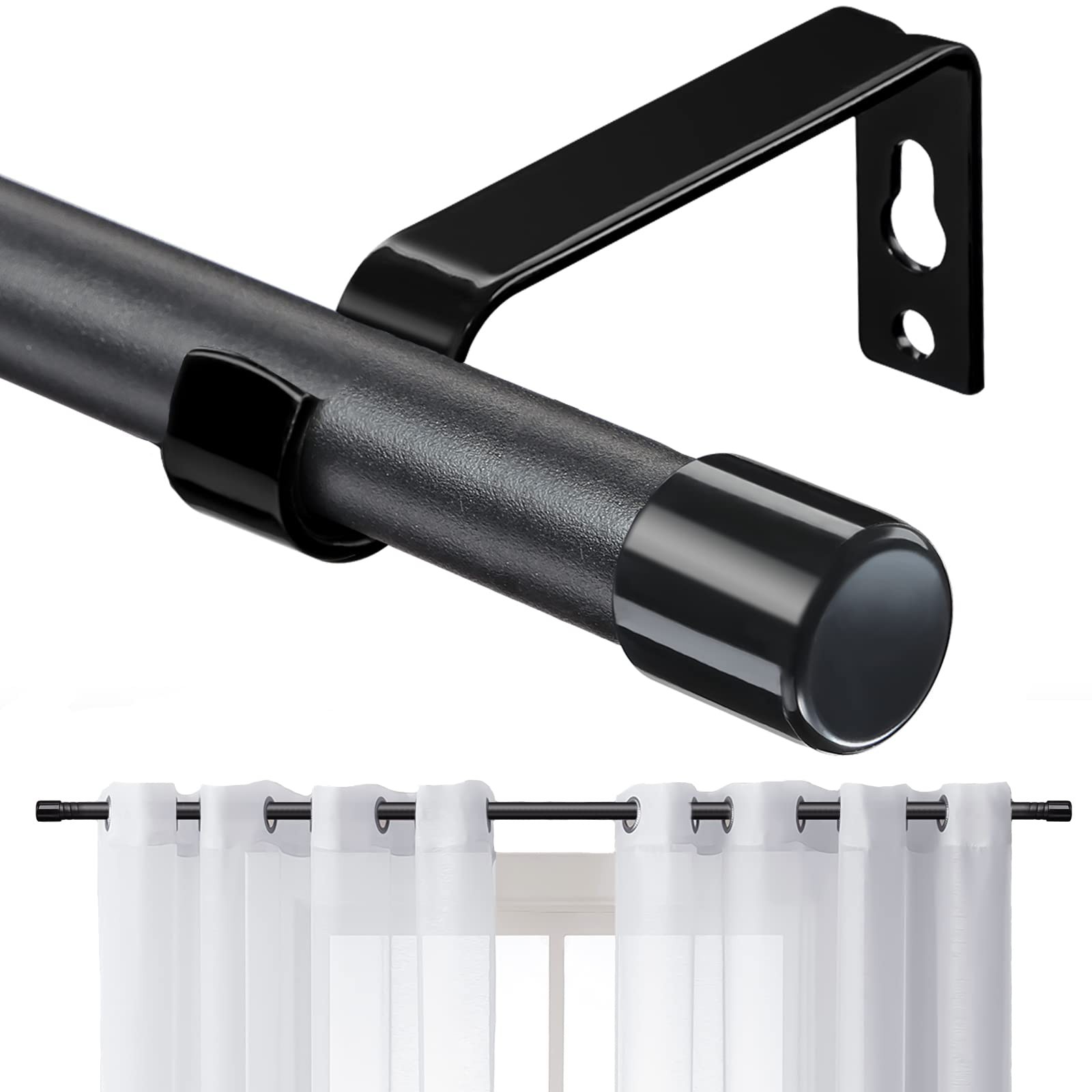 Matte Black Curtain Rod, 5/8 Inch Curtain Rods for Windows 23 to 81 Inch Heav…