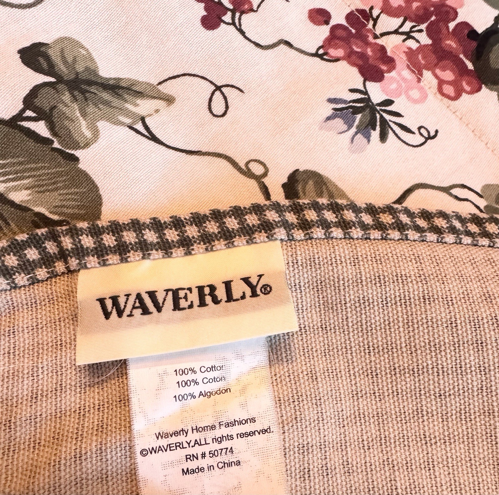 Waverly Valance Orchard Trail Scalloped Green Gingham Grapes Check 74 x 16″ FrSh