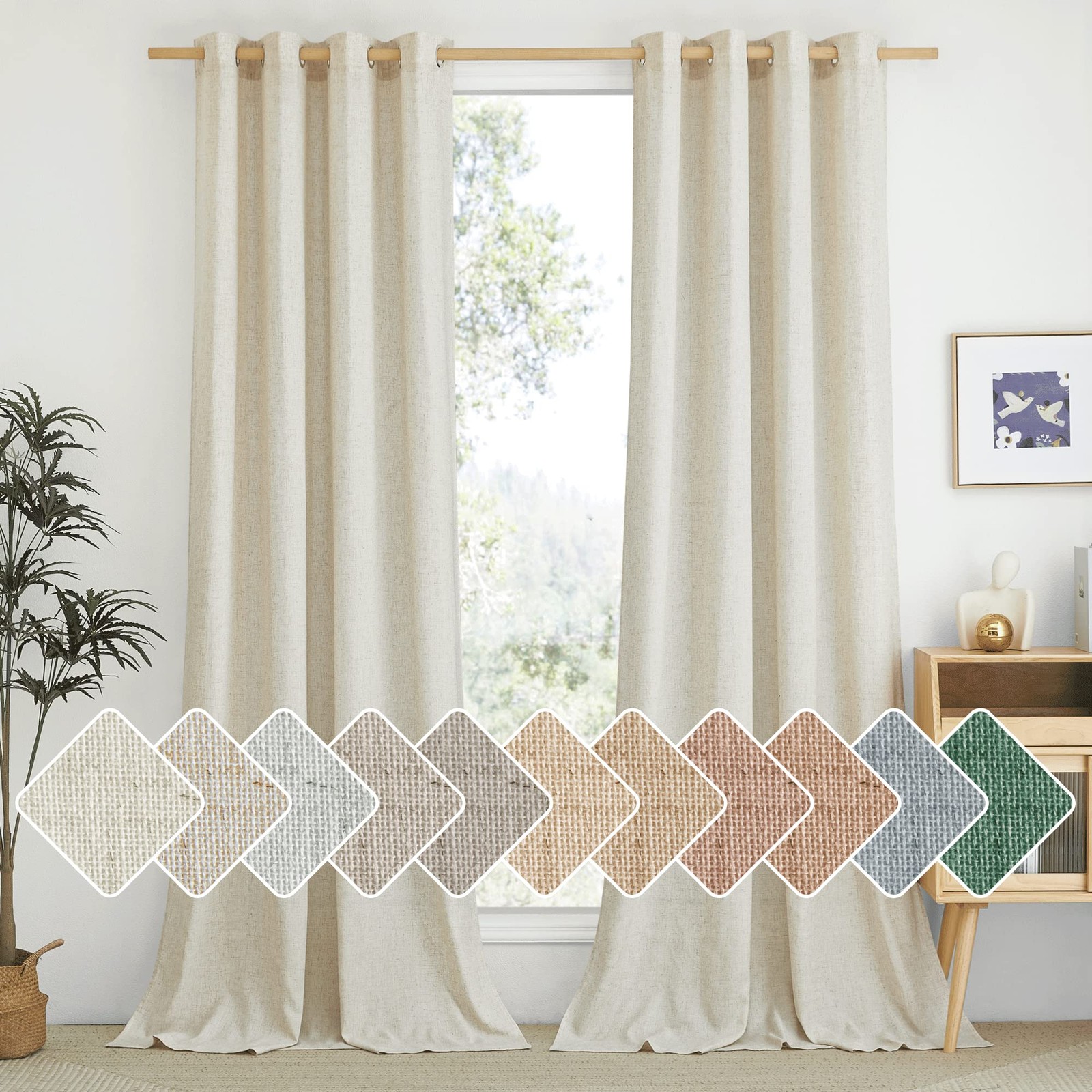 NICETOWN Natural Linen Curtains 84 inch Long 2 Panels Set Grommet Top Thick