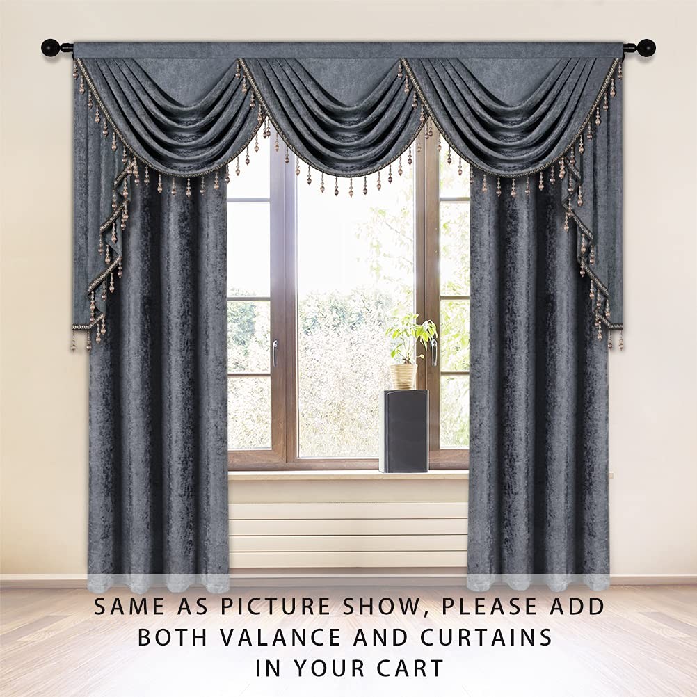 Elkca Double-Sided Chenille Valance For Living Roomgrey Curtains Valance Beads