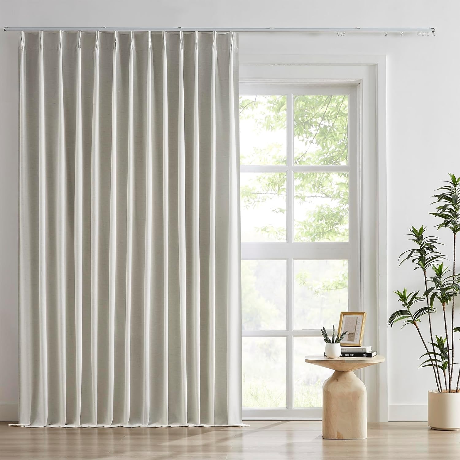 Pinch Pleat Linen Blend Curtains 108 Inch Long,Custom Made Floor to Ceiling Leng
