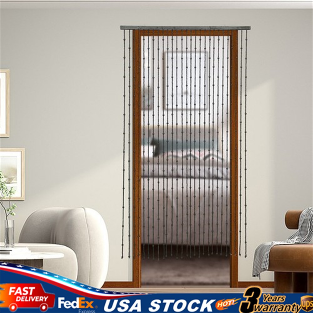 Natural Wood Black Door Curtain Beads, Front Door Decor Doorway Beads Curtains