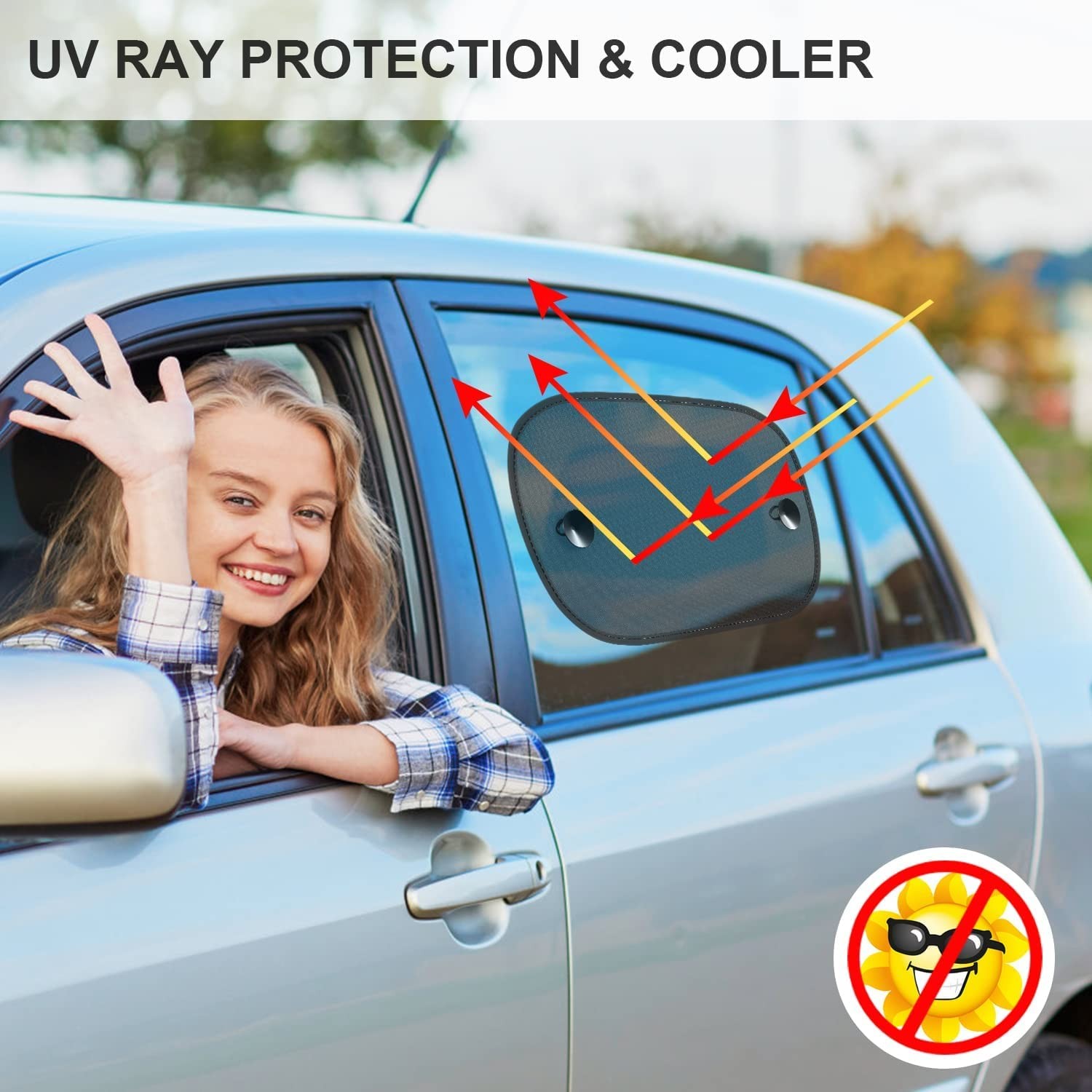 Car Window Shade, 2 Pack Sun Shade for S-Suction Cups, Black:S