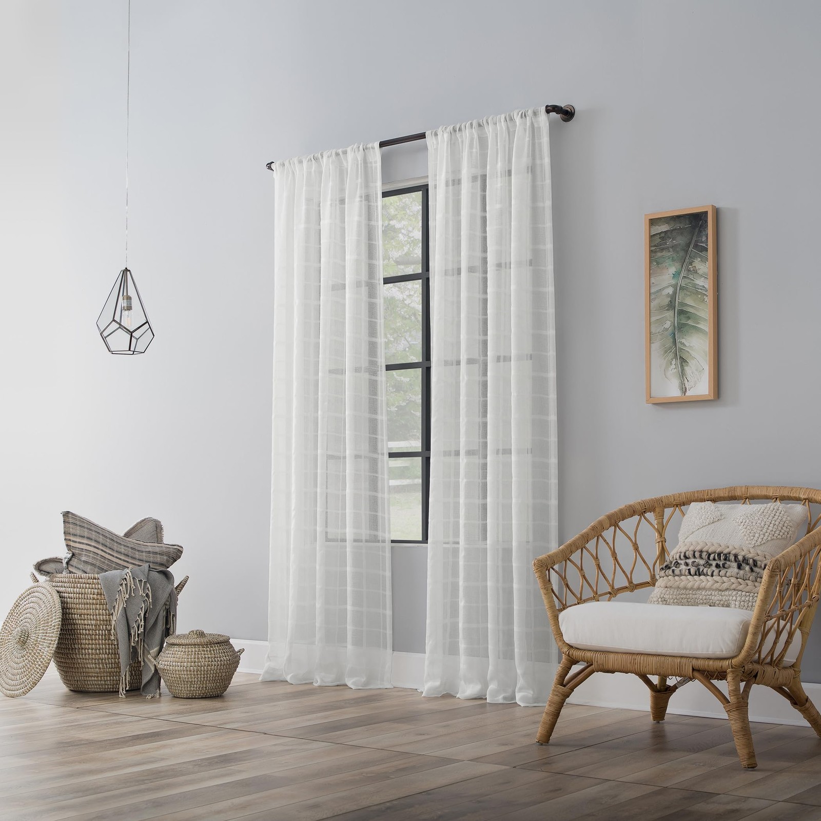 Clean Window Windowpane Plaid Anti-Dust Allergy/Pet Friendly Sheer Curtain