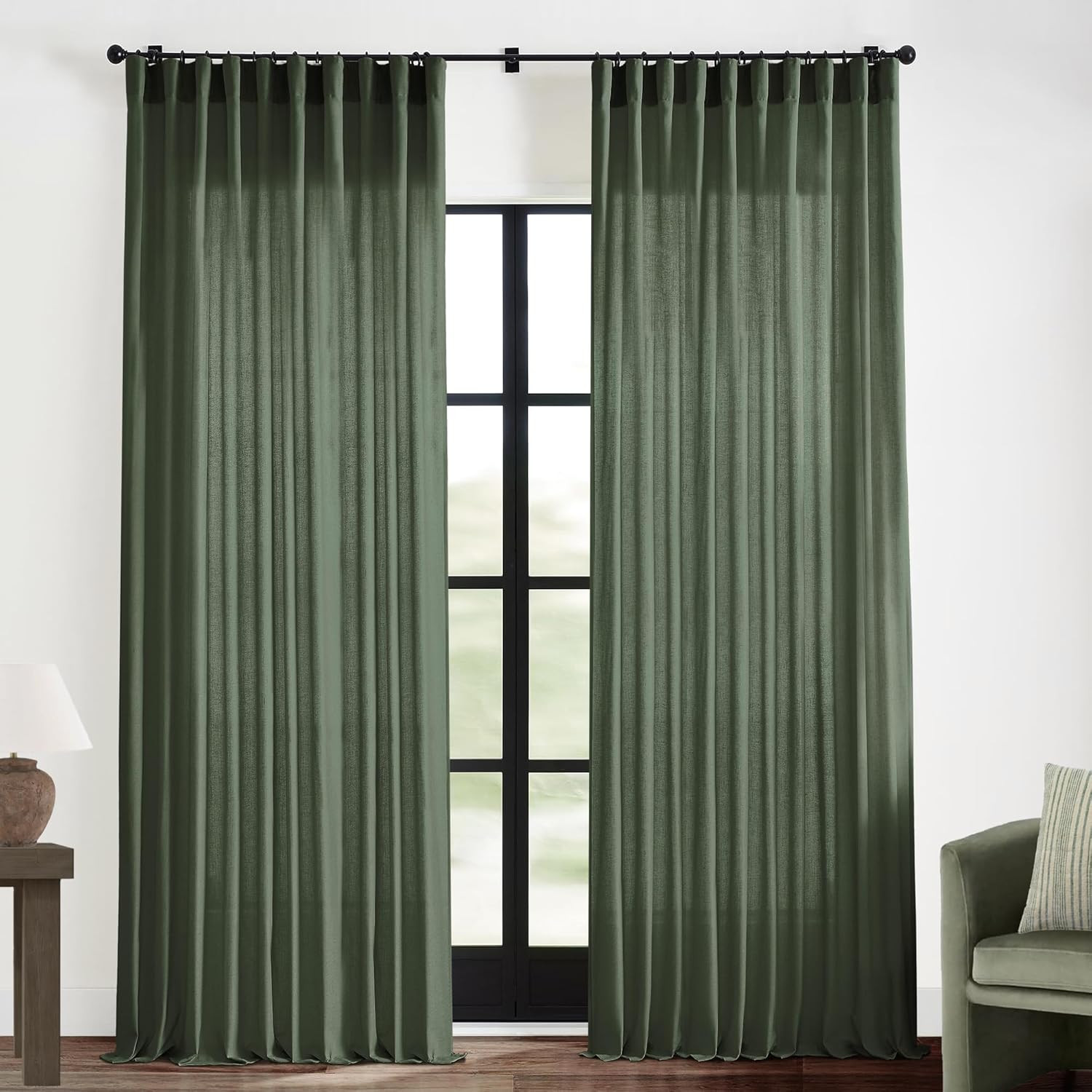 Loden Back Tab Linen Cotton Sheer Curtains, 70″W x 96″L, 2 Panels
