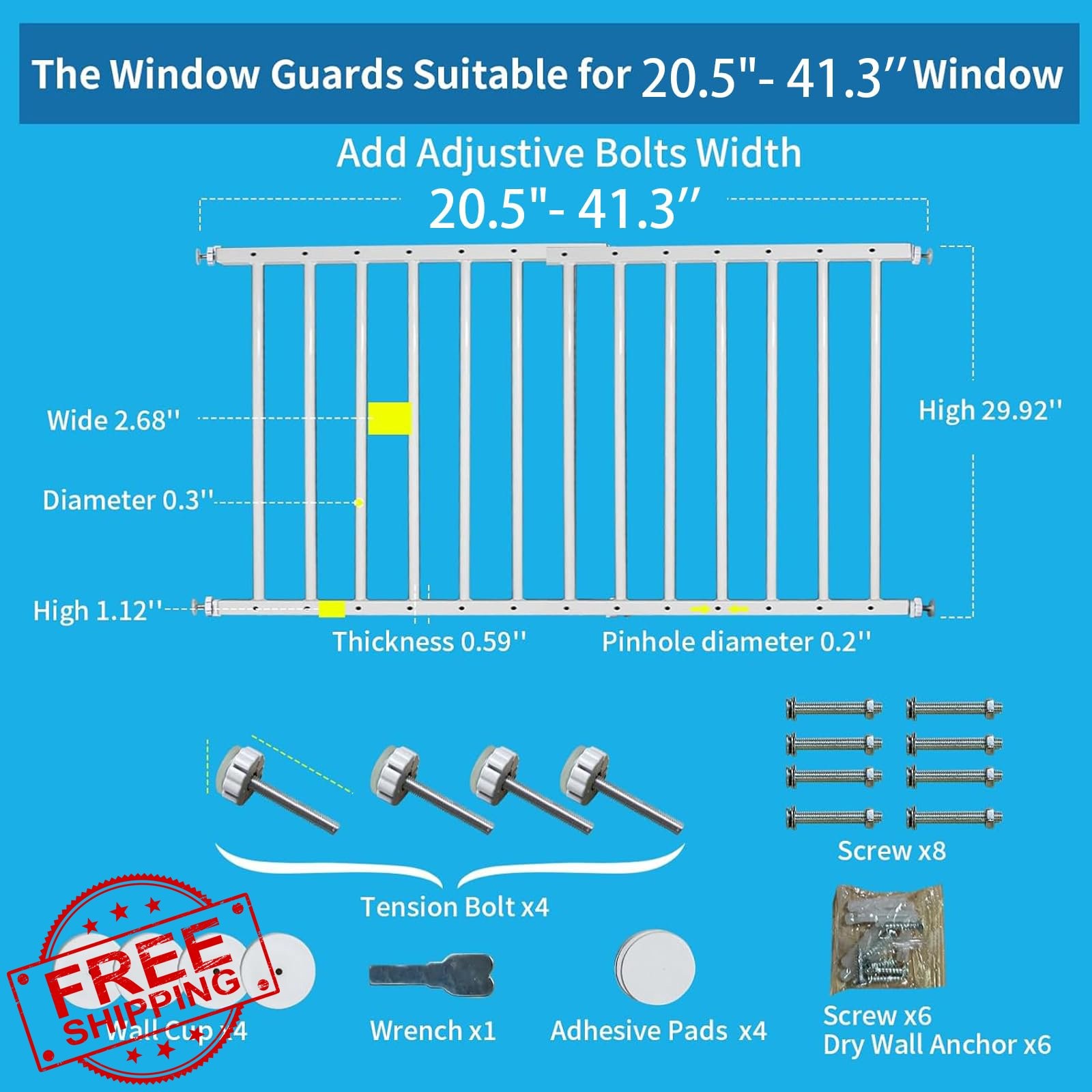 SHYUJAJIE Window Guard White 20.5″-41.3″ 2 panels