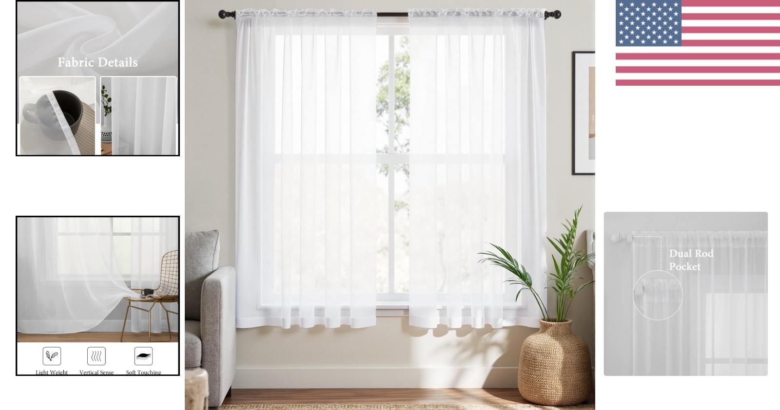 Contemporary Light Filtering White Sheer Curtains with Rod Pocket – 2 Panels