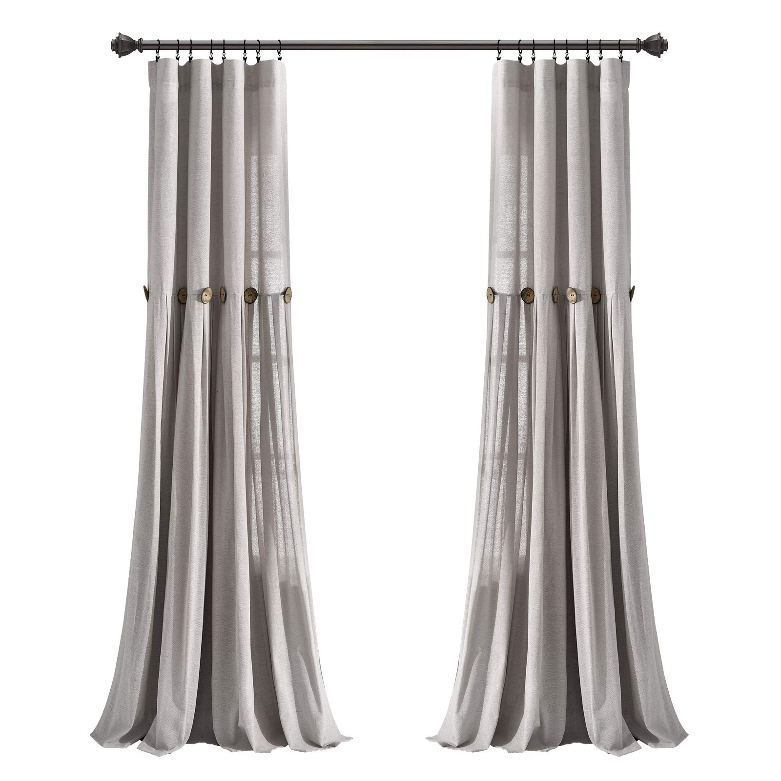 Lush Decor Linen Button Window Curtain Panel, 40″ W x 95″ L, Gray Single panel