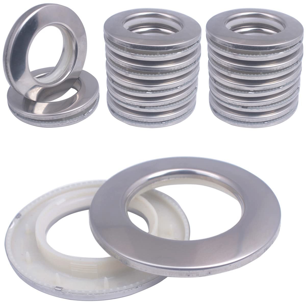 20 Pack Stainless Steel Curtain Grommets, 2 in 1 Metal Curtain Ring Eyelets M…