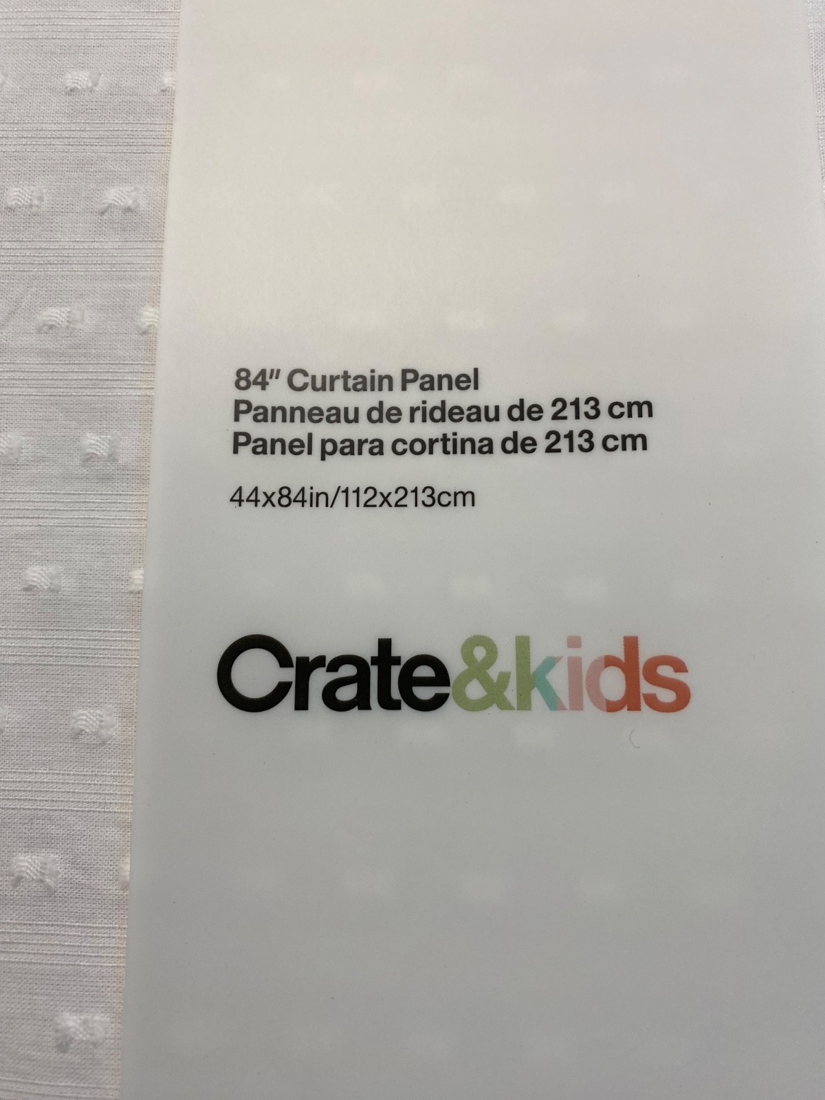 Crate & Barrel White Sheer Dobby Curtain Panel 44×84 100% Cotton NEW Kids