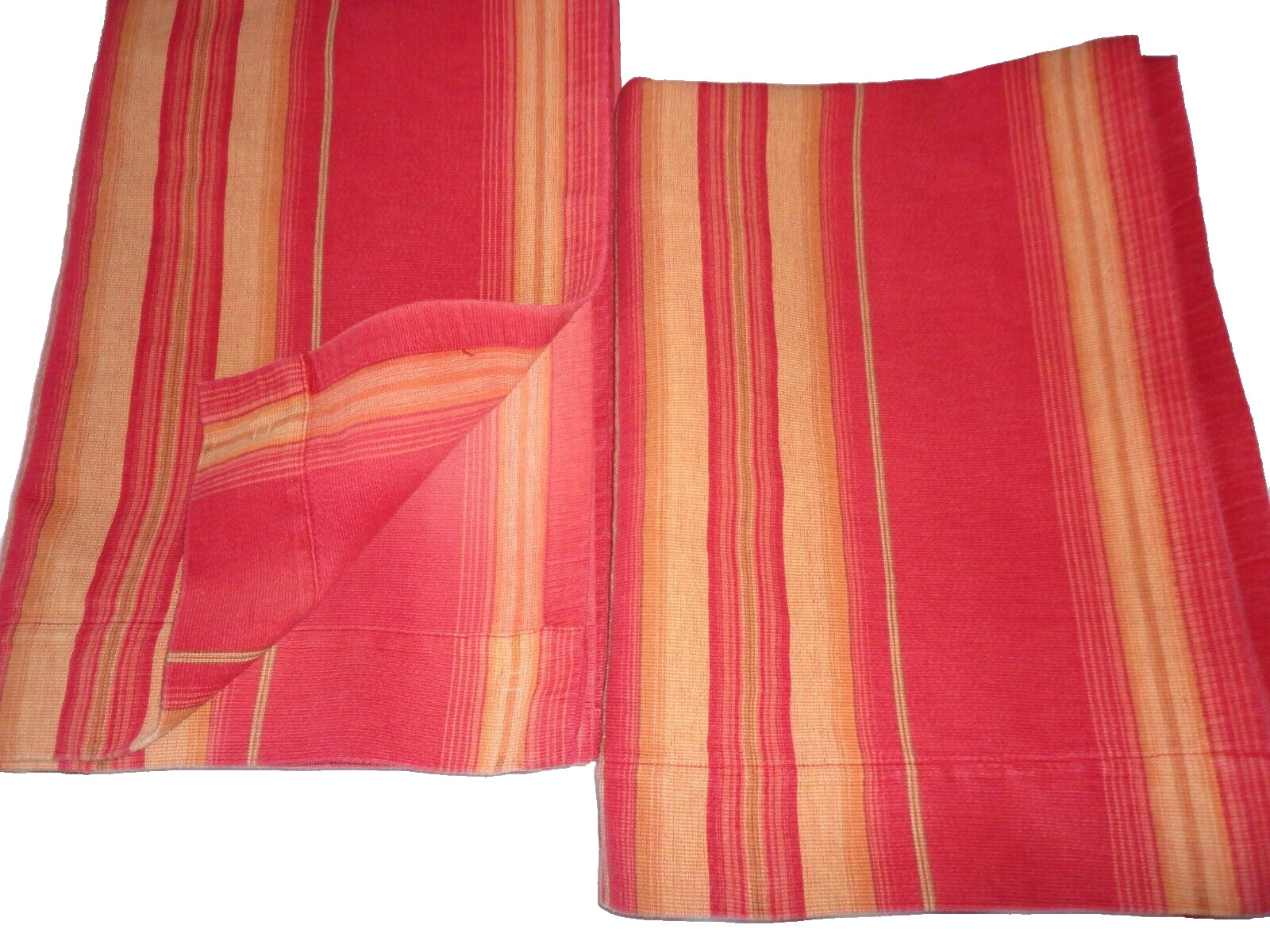 POTTERY BARN HARRISON RED GOLD RUST STRIPE (3) DRAPERY CURTAIN PANELS 53X78, 80