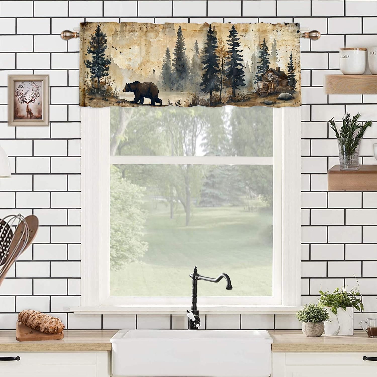 Rustic Cabin Bear Valance Curtains for Windows Farm Wildlife Vintage Camping …