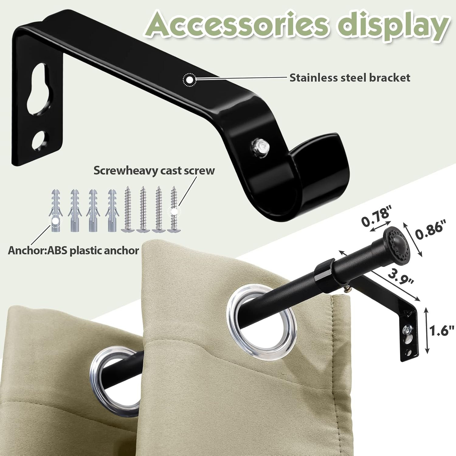 2 packs- For Window 48-84 inch long Matte Black metal Window Curtain Rod holder