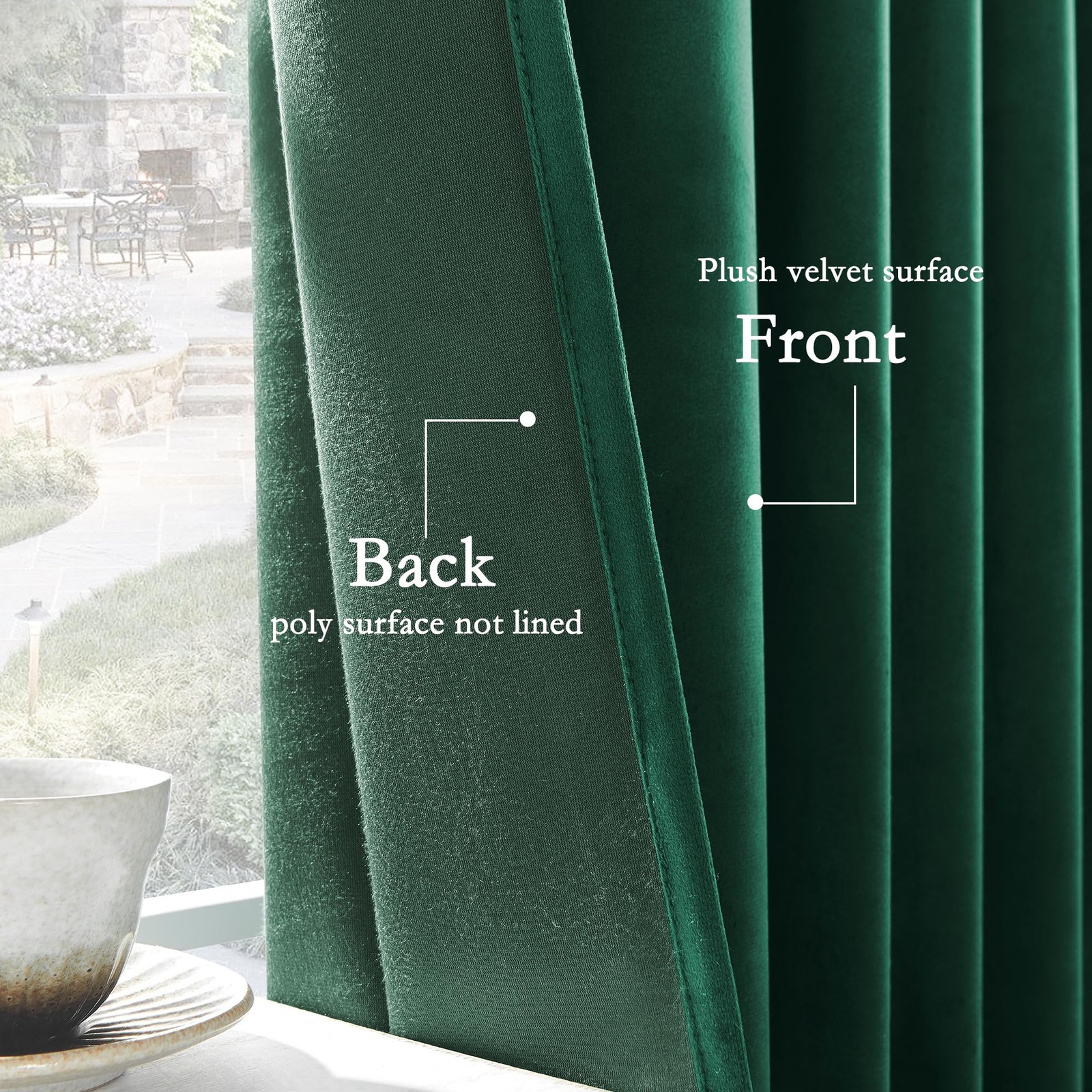 Dark Green Pleat Back Tab Velvet Curtains W104 x L96 inches 1 Panel, Room Dar…