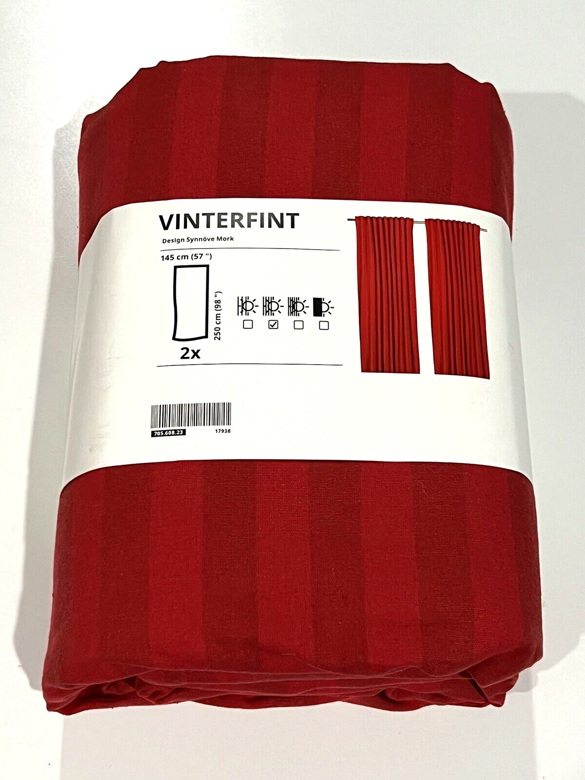 Ikea VINTERFINT Curtains 2 Panels (1 pair) 57″ x 98″ Red Striped Cotton/Jute