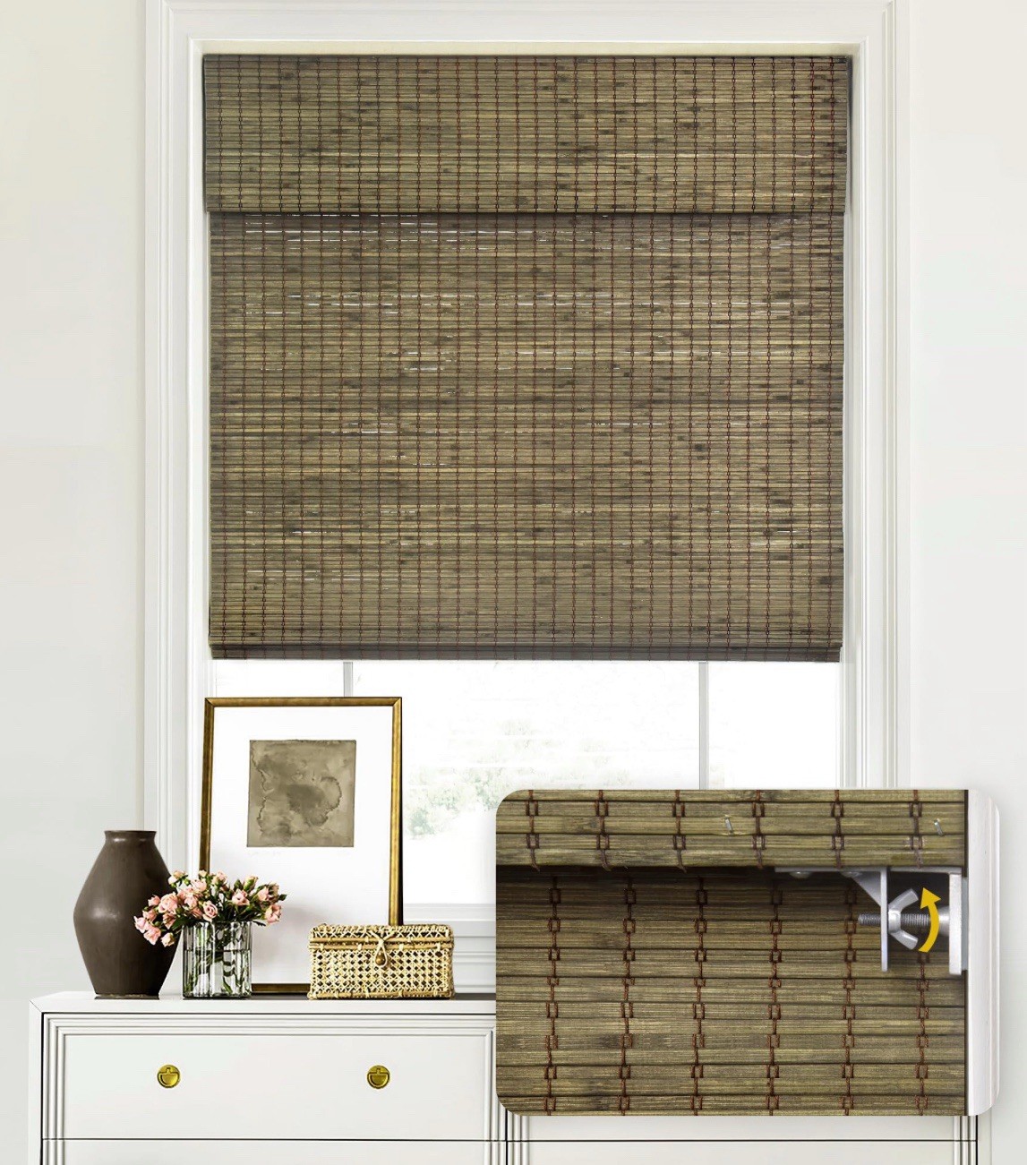 LazBlinds Cordless Bamboo Blinds, Bamboo Roll Up Shades 20”x64” Driftwood