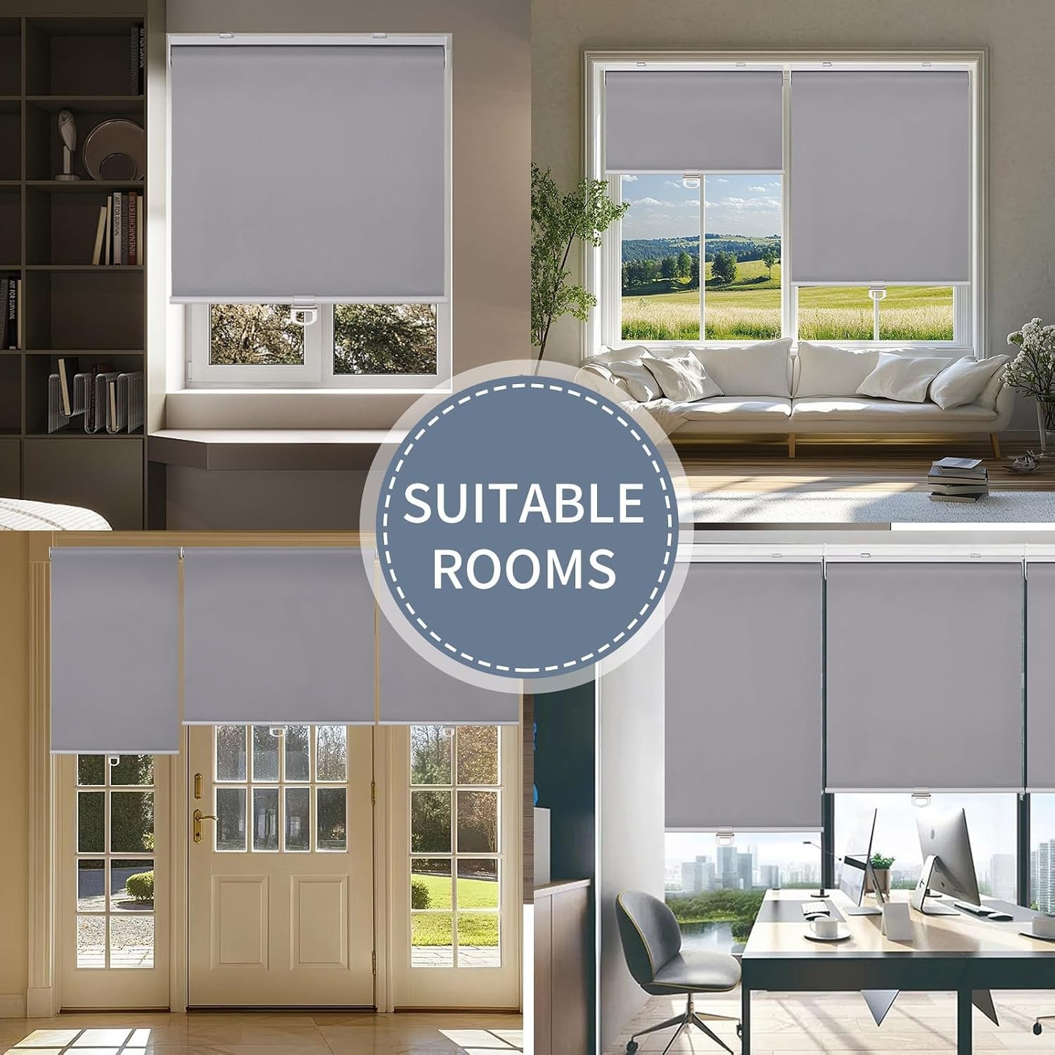SHADEMOON Cordless Blackout Window Roller Shades (Grey, Width 60″, Height 72″)