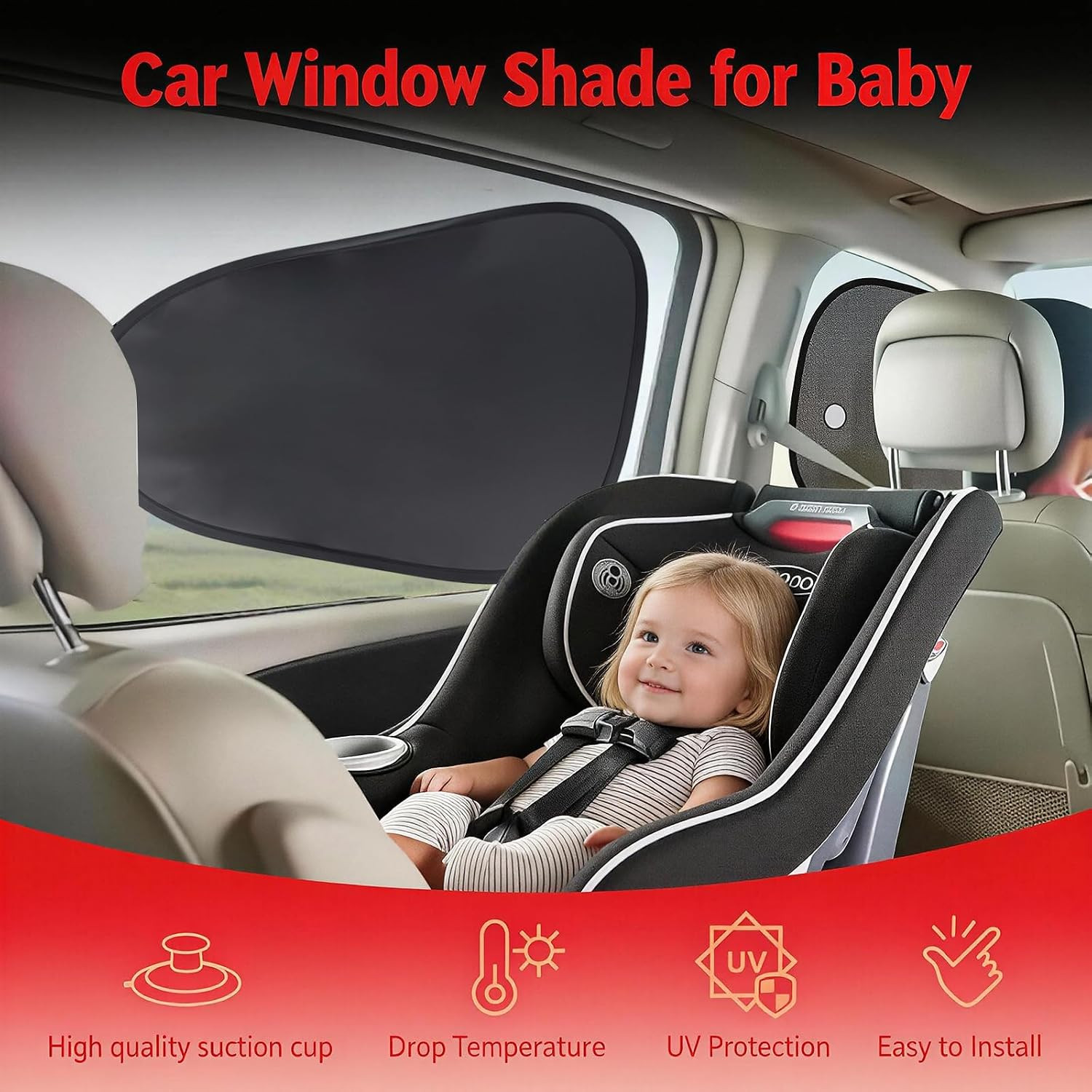 2 Pack Car Window Shades, Static Cling Car Shades for Side Windows, Side Window