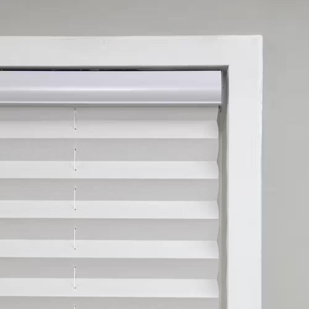 White Cordless Light Filtering Polyester Fabric Pleated Shade – 34 In. W X 64 In
