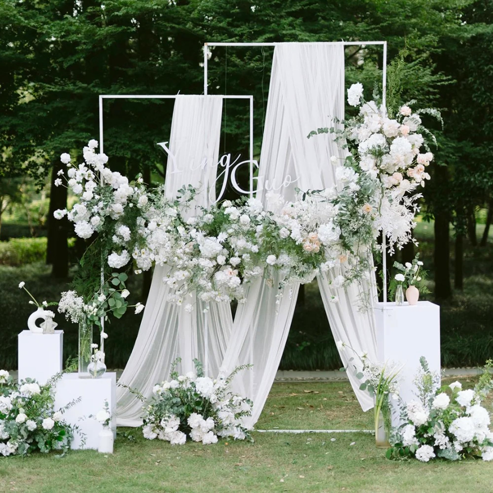 White Wedding Arch Draping Fabric 2 Panels 28.7″x20ft Sheer Backdrop Decor