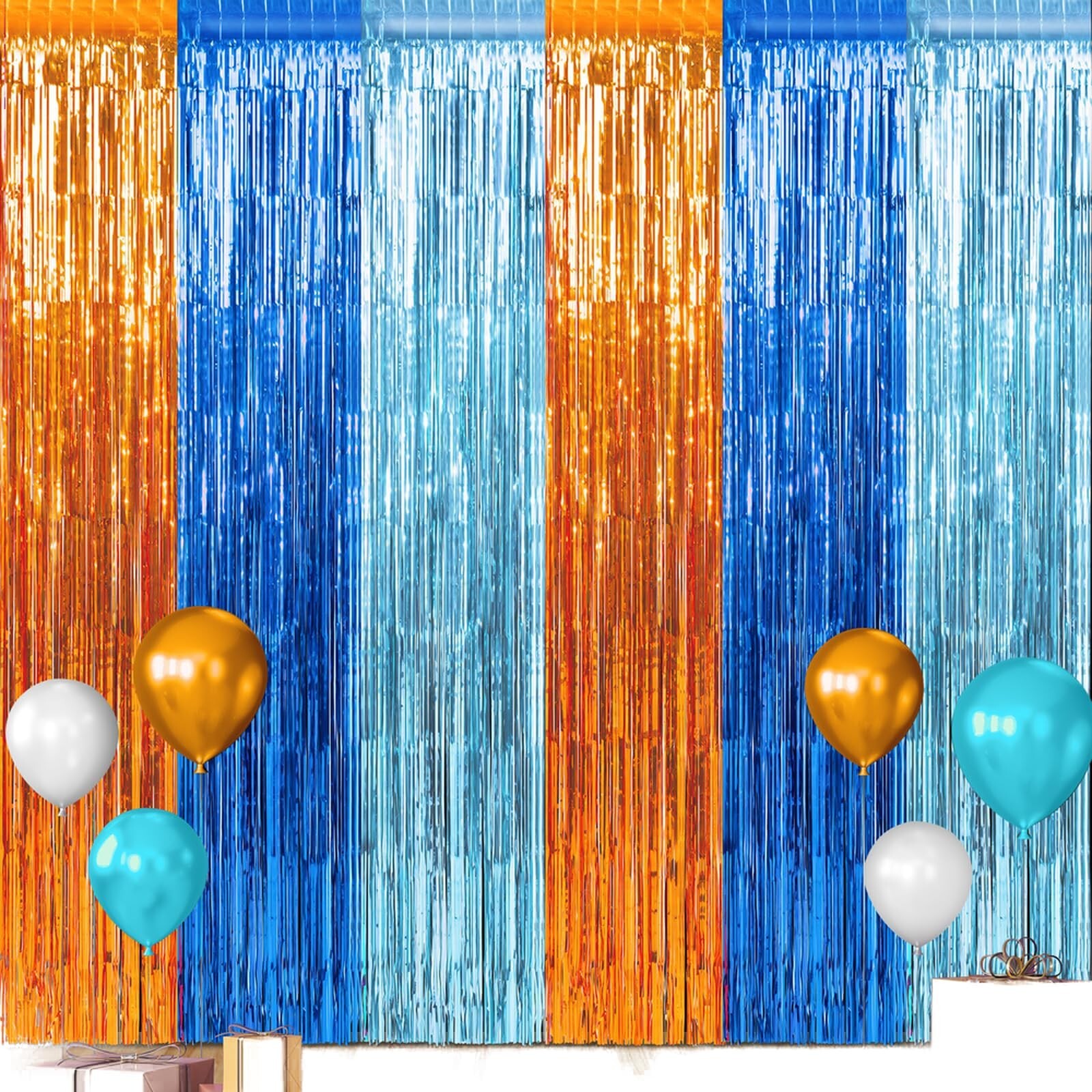 3 Pack 3.3X6.6Ft Blue Dog Foil Fringe Curtains Backdrop Decorations, Orange B…
