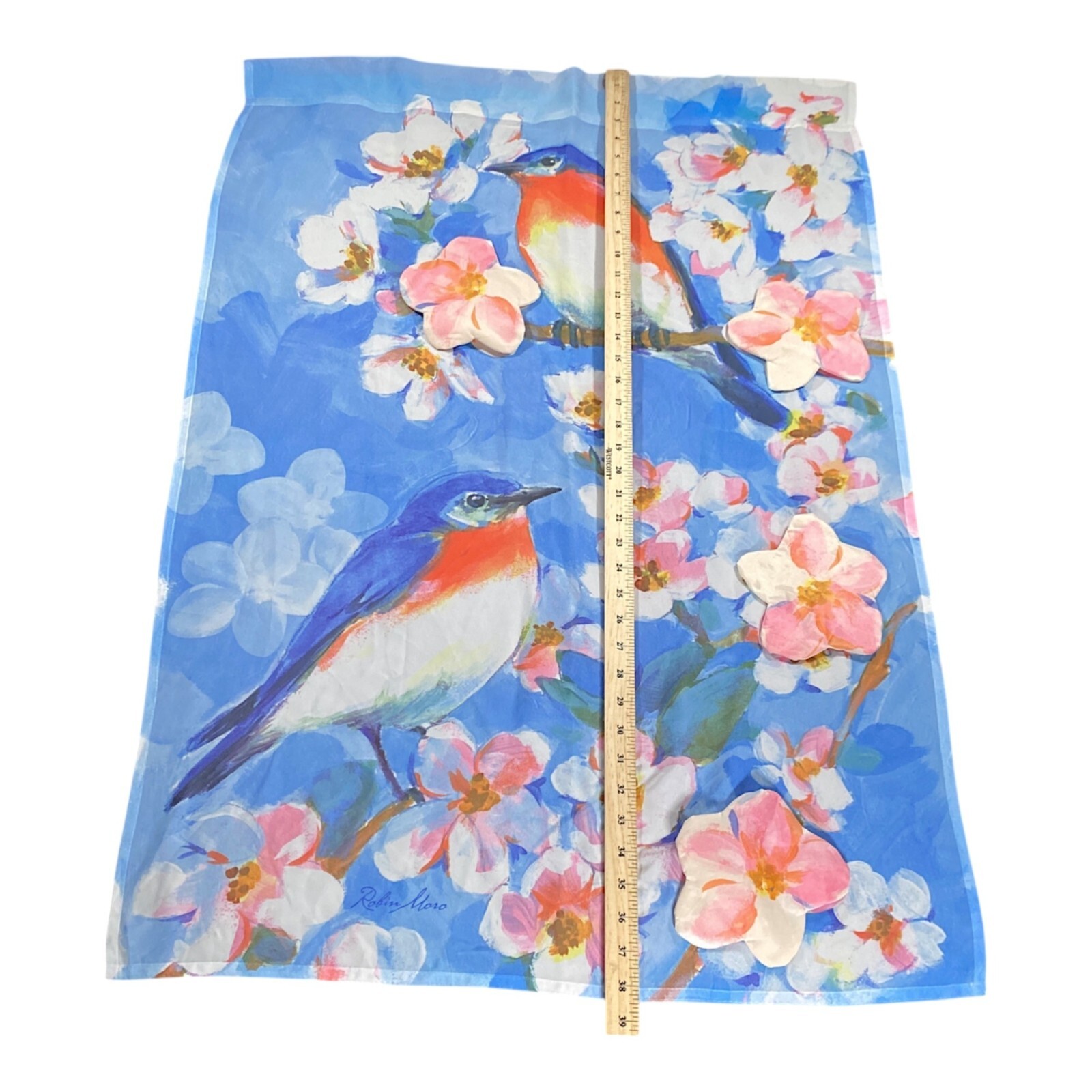 Robin Moro Curtains 38.5” Semi Sheer Window Shade Bluebird Cherry Blossom 2