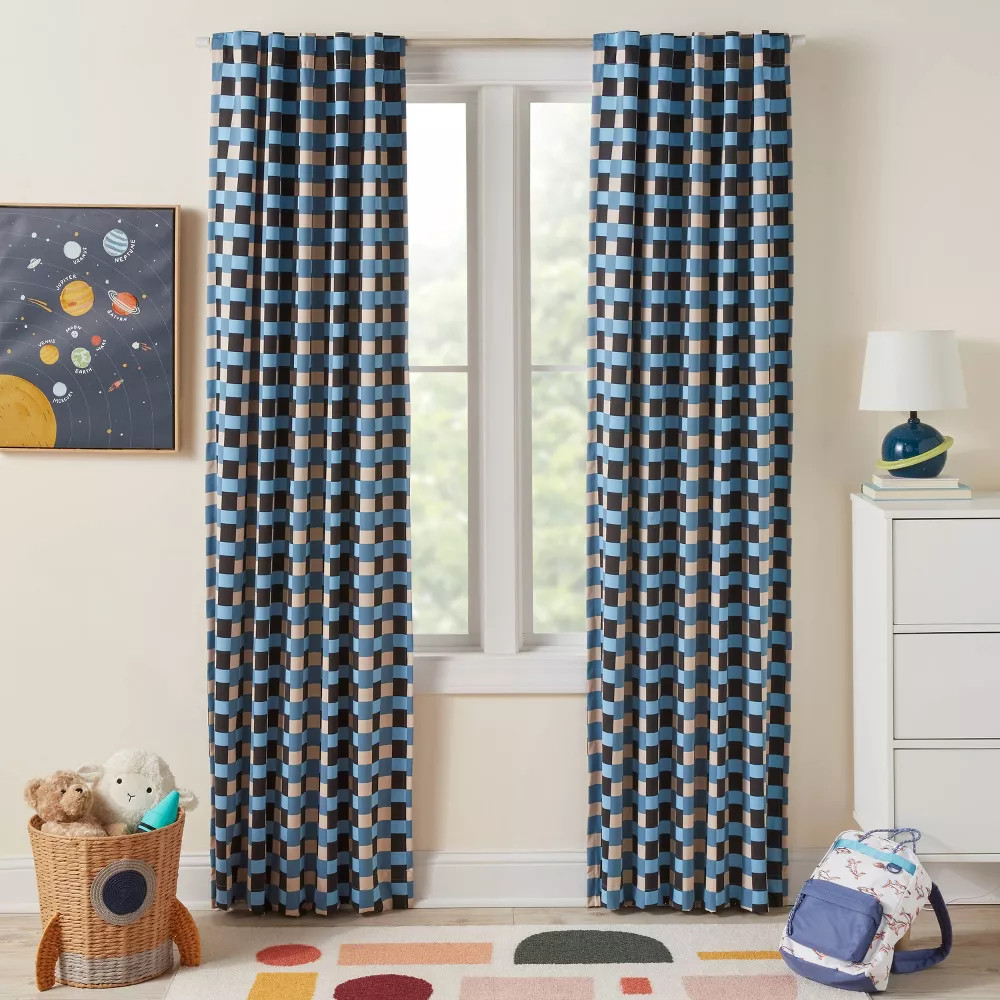 Pillowfort Blue Checkered Weave Single Blackout & Lined Curtain Panel 42″ x 84″
