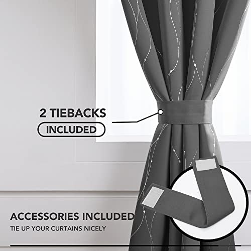 Blackout Curtains – Silver Wave 42″W x 54″L (Pack of 2) Light Grey/Wave Dots