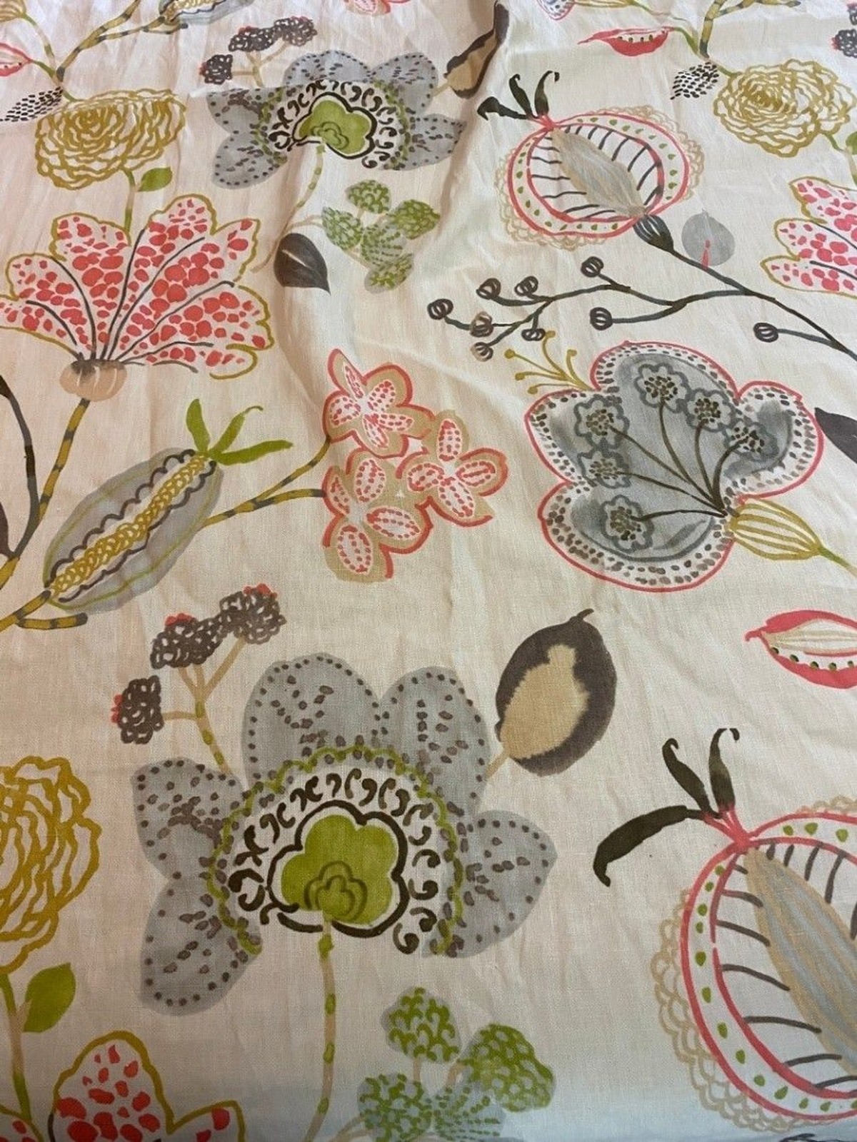 Jacobean Floral Pinch Pleated Cream Lined Drapery Floral Panels Set of 4 EUC