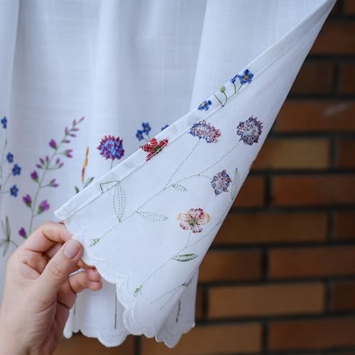 PKT Floral Embroidery Curtain Valance, White Elegant 50″W x 16″L (Pack of 1)