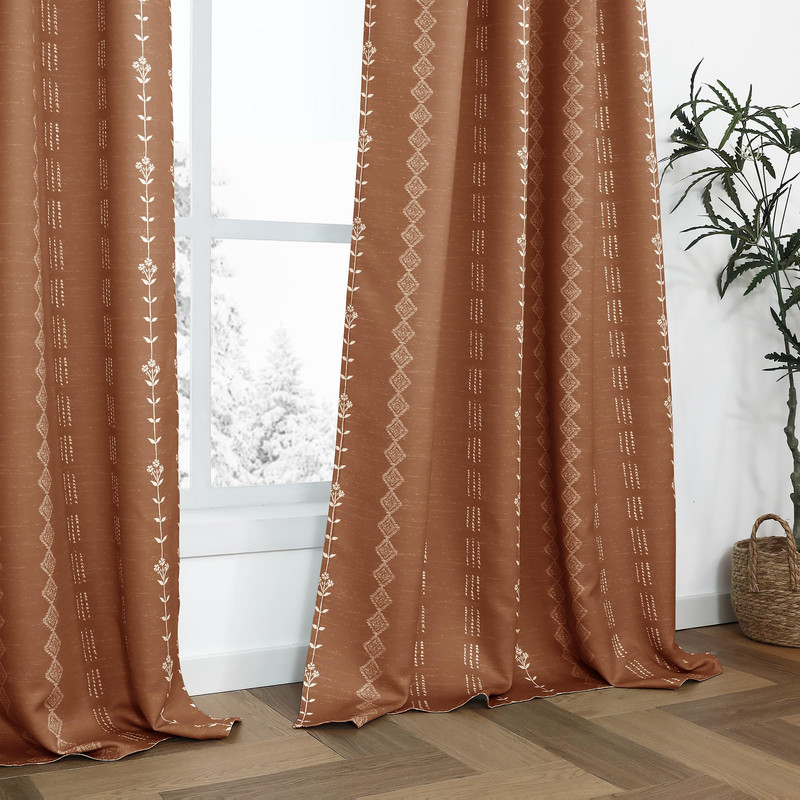 Lino Rosa Terracotta Boho Blackout Curtains 84 Inch Long For Bedroom Living