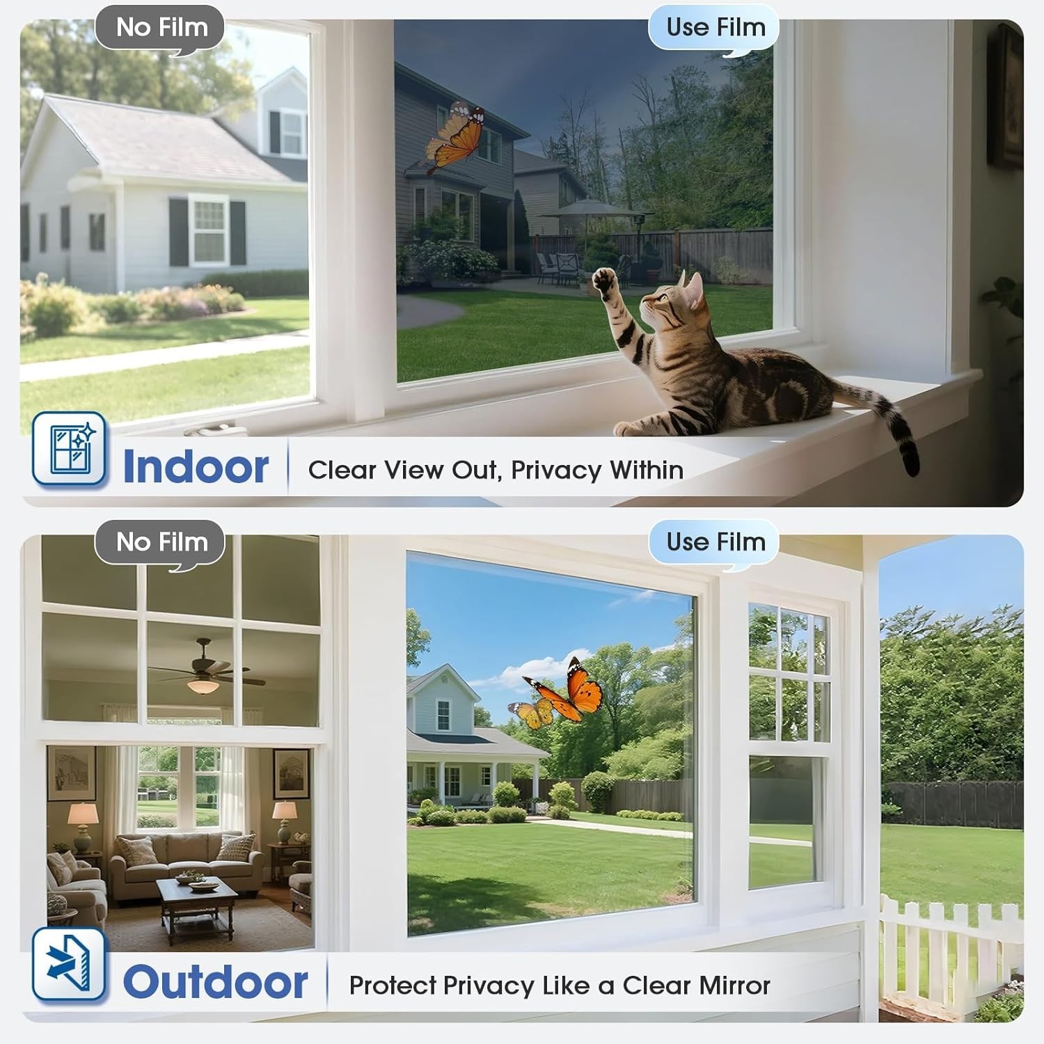 Black-Silver Reflective Window Film, UV Protection & Easy Static Cling, 9.56ft²