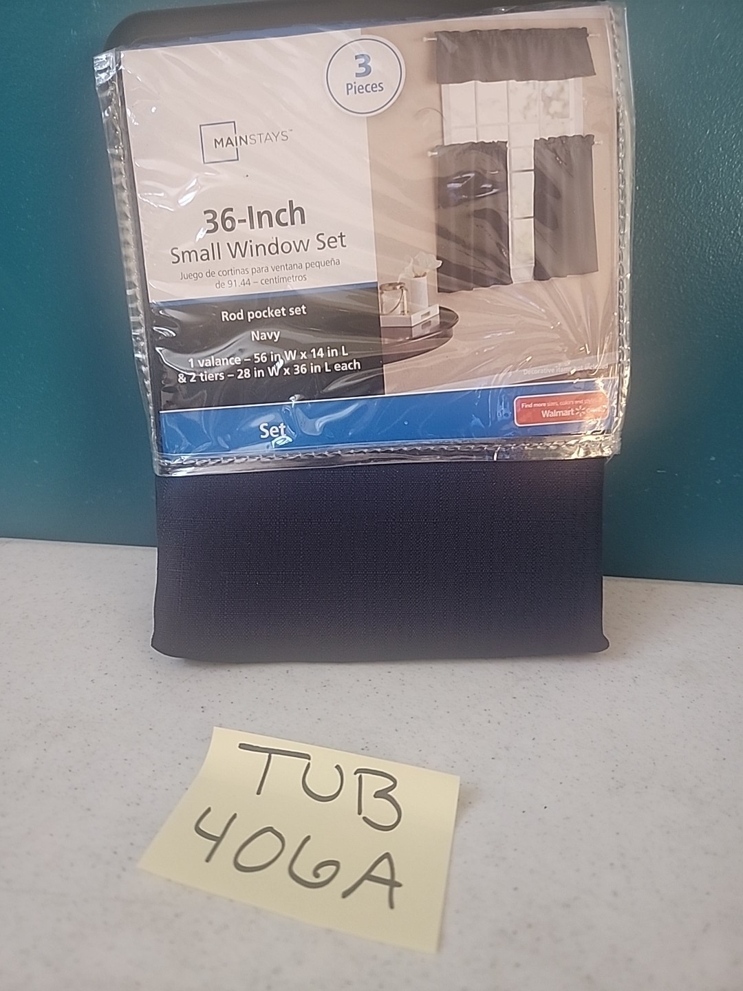 Mainstays Tier 3 PC Set Navy Blue Curtains 28 X 36 56 X 14 Small Window
