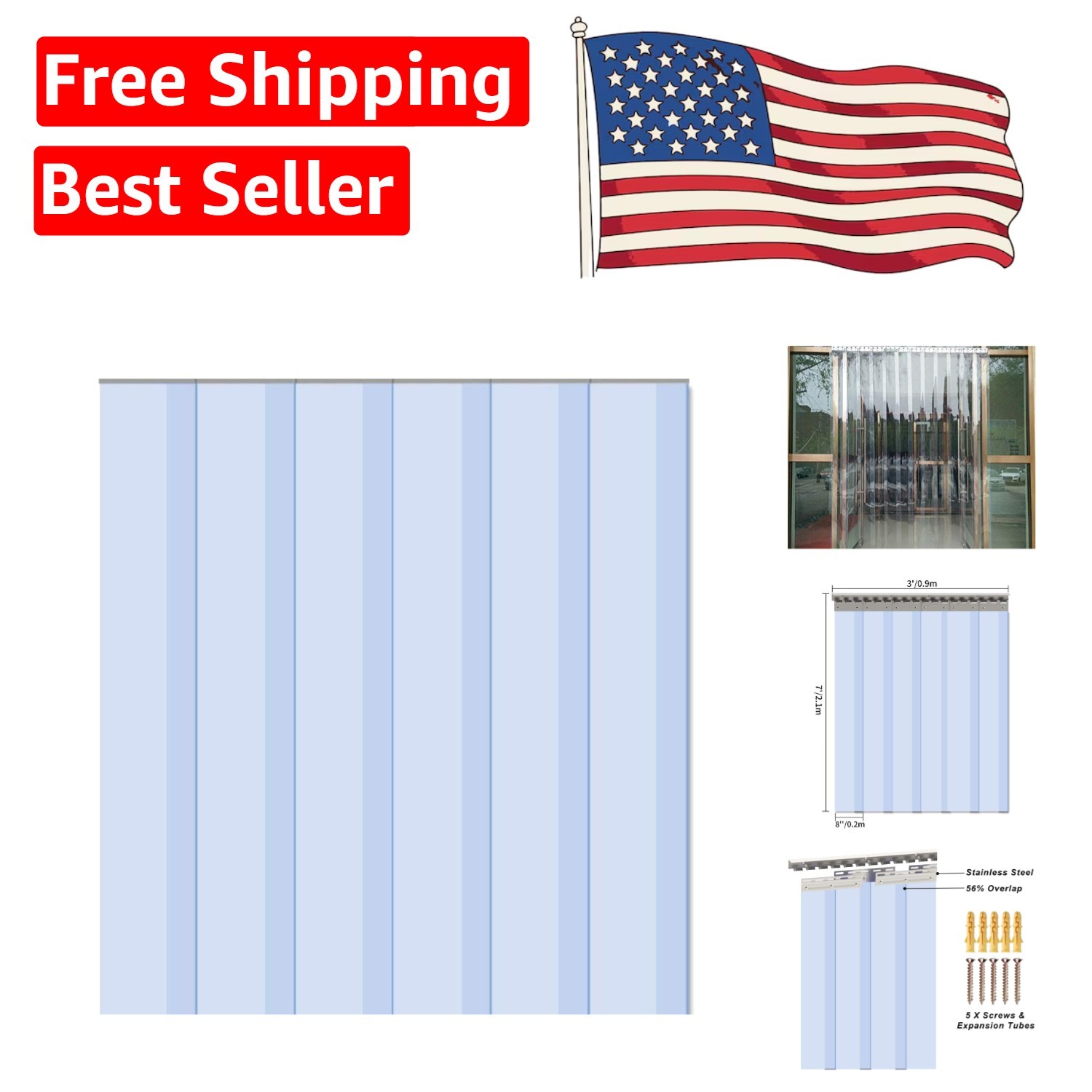 Durable 6PCS Clear PVC Curtain Strips, 84″H x 36″W for Efficient Visibility