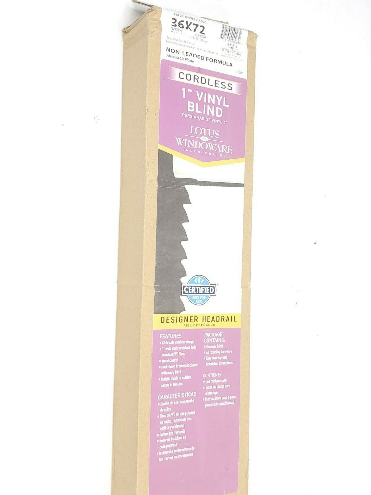 Lotus & Windoware 1″ White Cordless Blind 36×72 Brand New Open Box Free Shipping