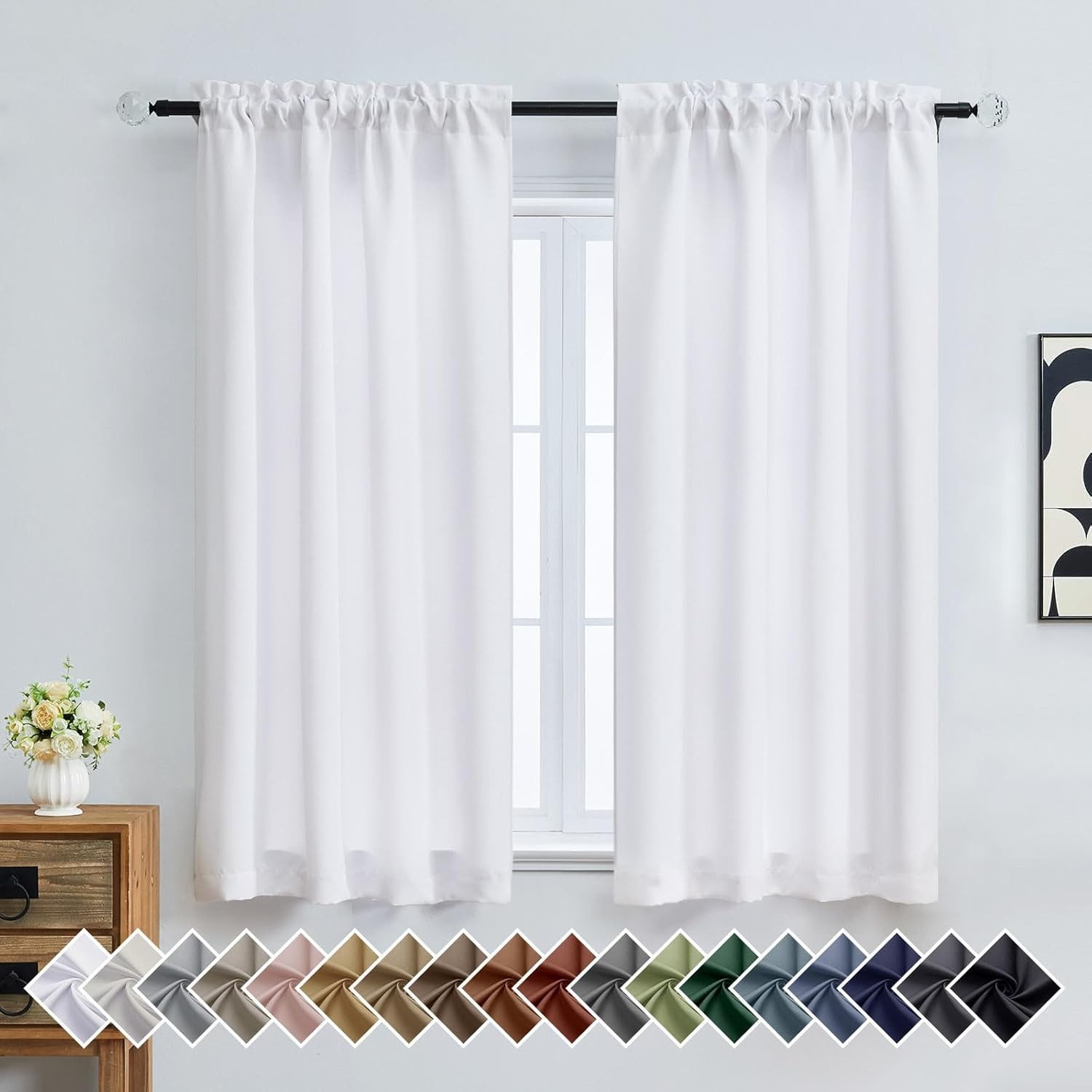 Pure White Curtains for Bedroom 63 Inch Length 2 Panels, Protect Privacy Thermal