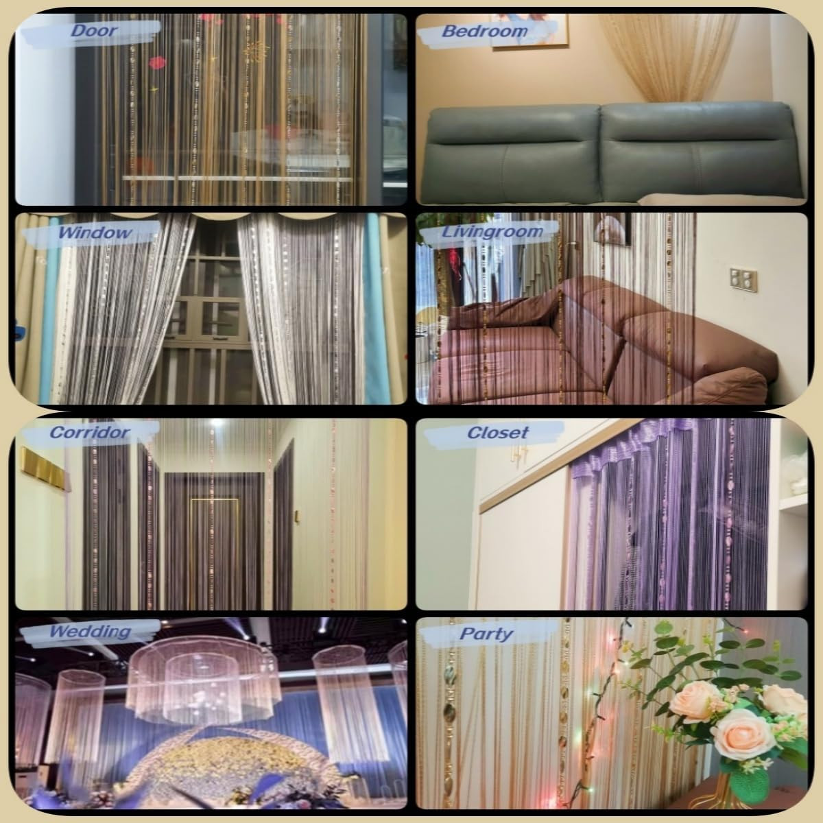 100cmX200cm Decorative Door String Curtain Beads Wall Panel Fringe Window Room D