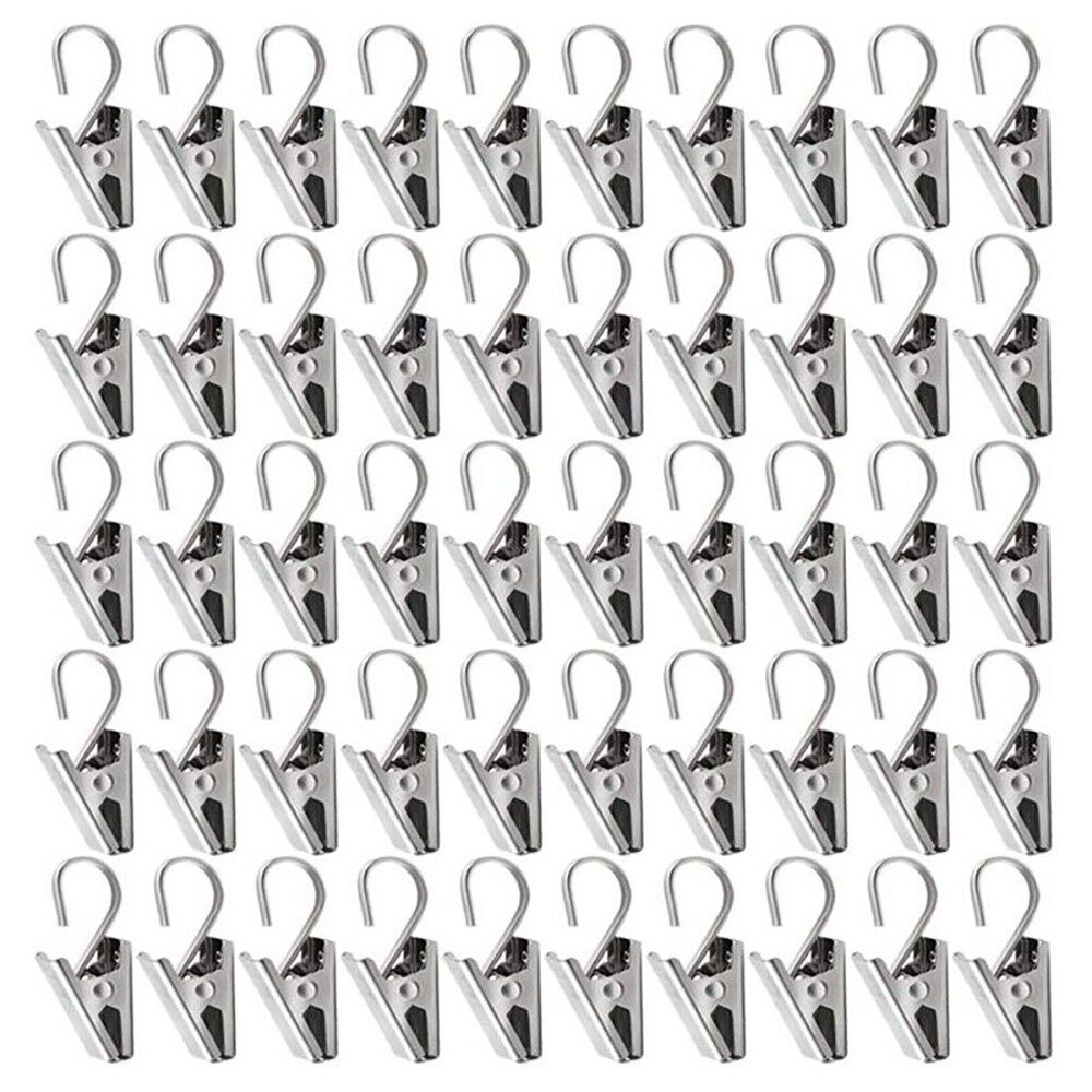 For Curtain Photos Home Decor Stainless Steel Curtain Clips w/ Hook 50/100pcs
