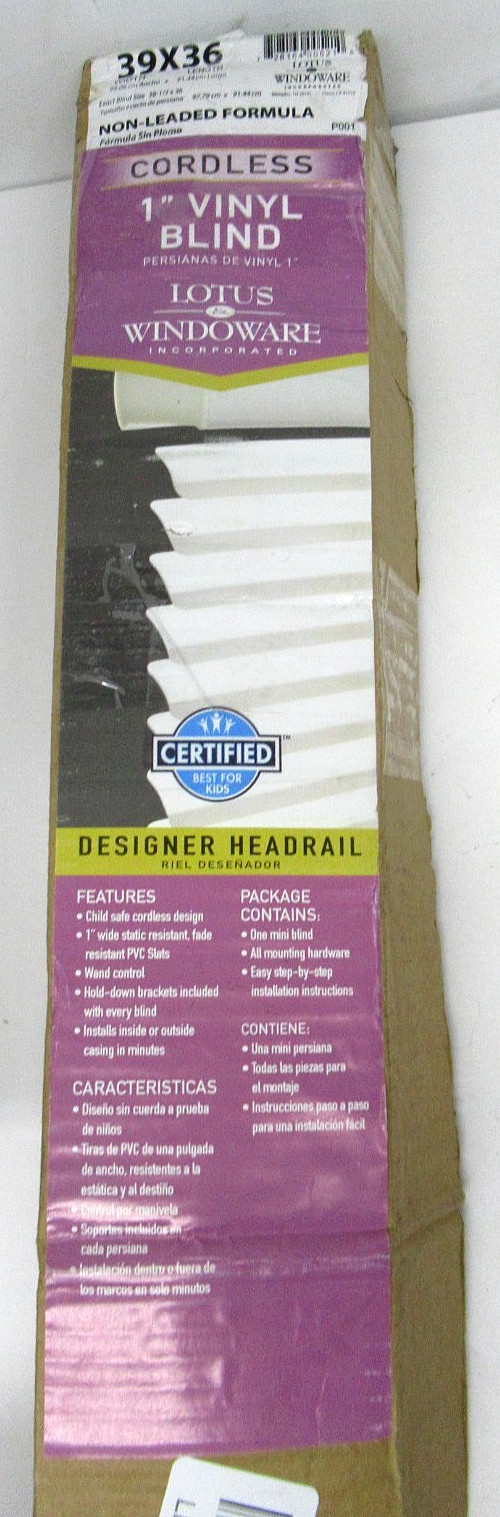 LOTUS & WINDOWARE 1″ Vinyl Blind, White, 39″x36″