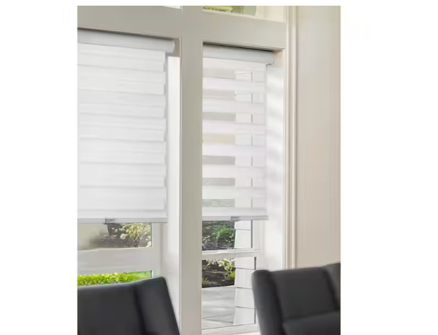 Arctic White Cordless Zebra Roller Shade – Dual Layer Polyester (34×72 in)