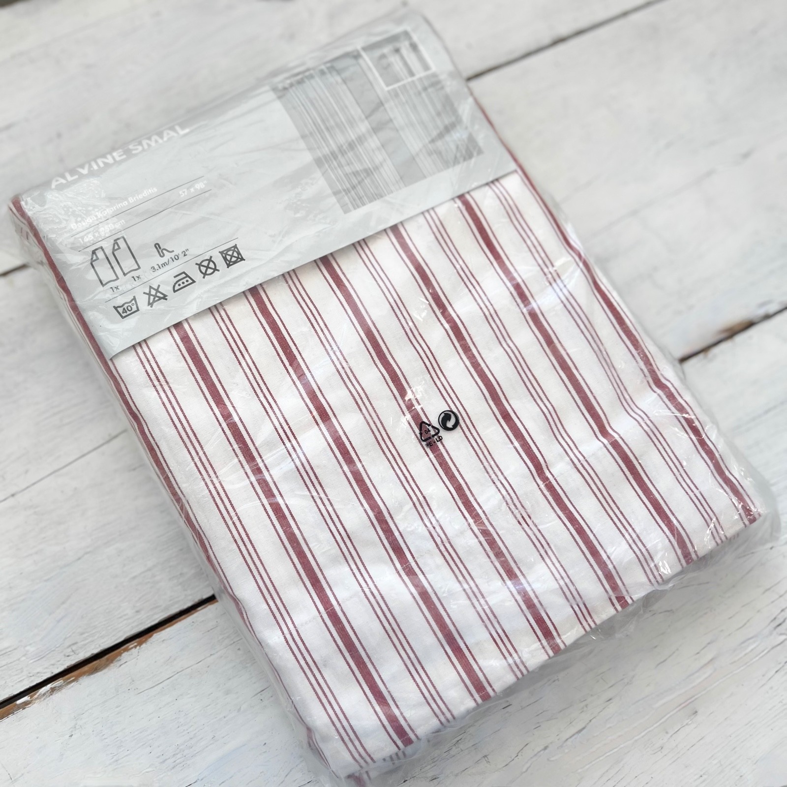 2 IKEA Alvine Smal Curtains Drapes Panels Red/White Ticking Stripe 57 x 98 NEW