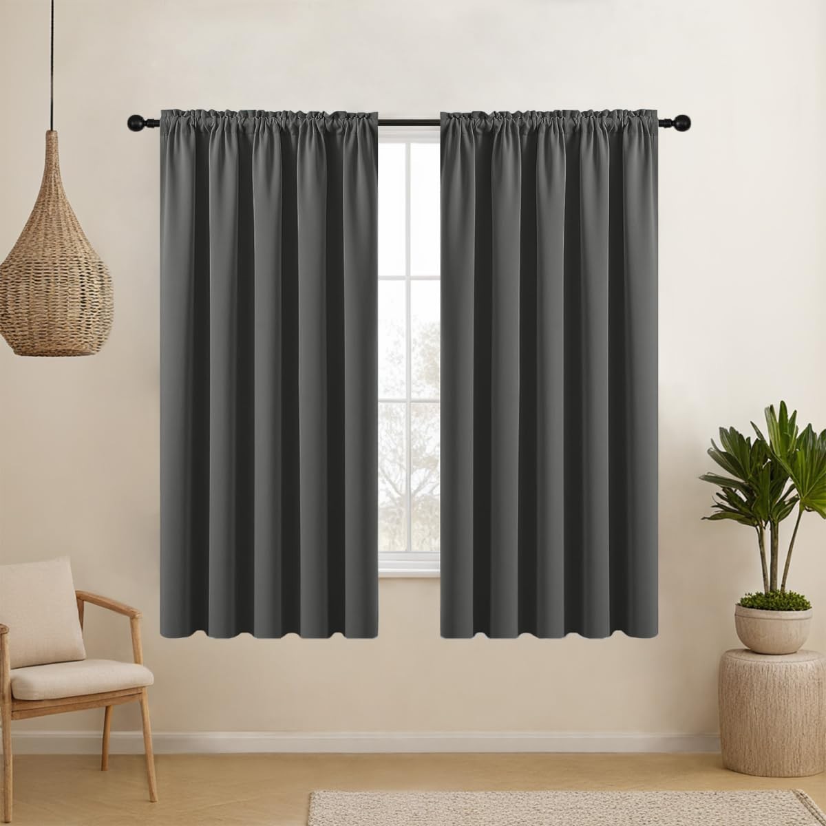 CUCRAF Blackout Curtains 54 inches Long, 52″W x 54″L (Pack of 2), Dark Grey